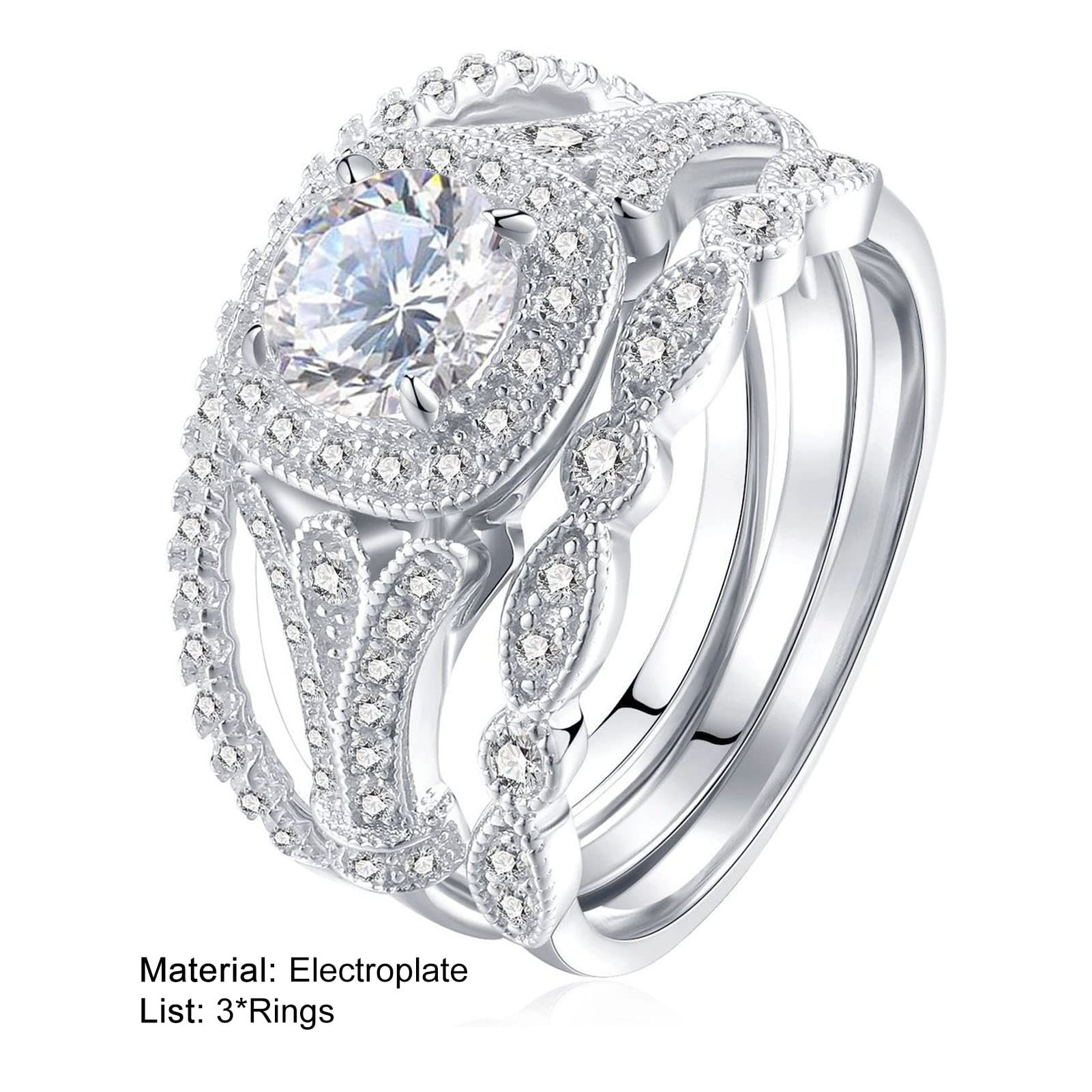 3Pcs Women's Rings Set - Elegant Shiny Wedding Bands for Engagement, Anniversary & Bridal Jewelry - Perfect as Promise Rings, Gift for Her & Special Occasions