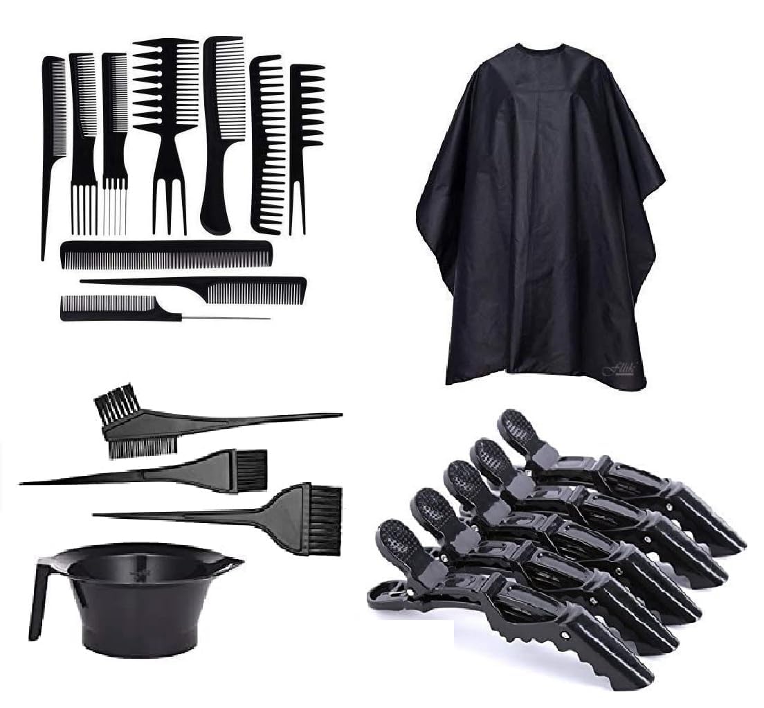 VEDETIC Professional Salon Hair Cutting & Coloring Kit - 4-Piece Combo with Styling Comb, Dye Bowls, Apron & Crocodile Section Clips for Barber & Home Hair Care (Ideal for Salons, DIY Haircuts & At-Home Coloring)