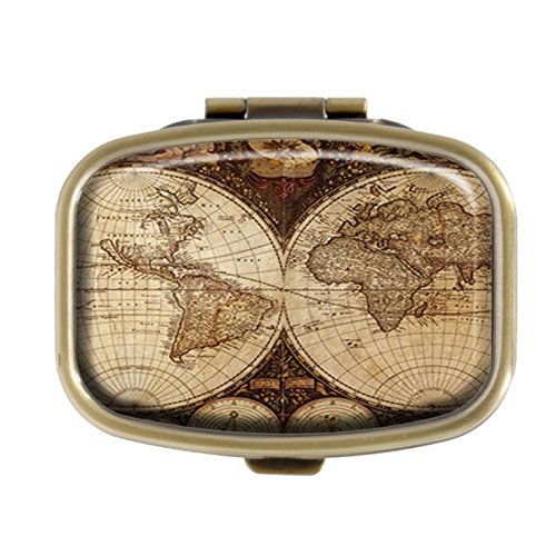 Custom Personalized Square Pill Box - Decorative Pocket or Wallet Container - Vintage World Map Design - Perfect for Travel, Medication Storage & Gift Giving