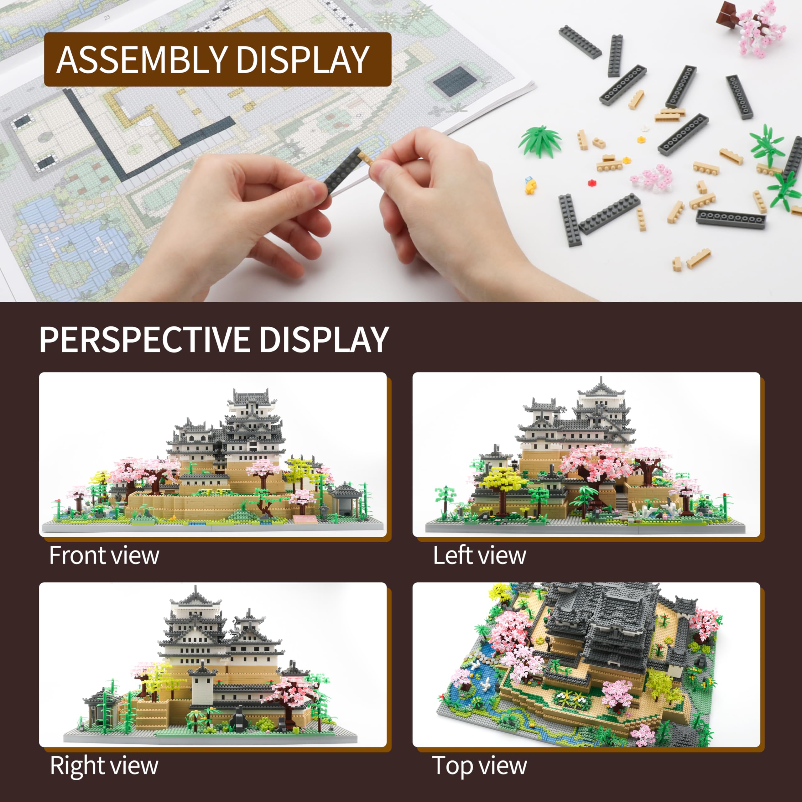 Japanese Micro Mini Building Blocks Set - 10080 PCS Himeji Castle with Cherry Blossoms Architecture Model Kit for Adults, Collectible Landmark Toy Gift | Perfect for Home Decor, Office Display & Stress Relief