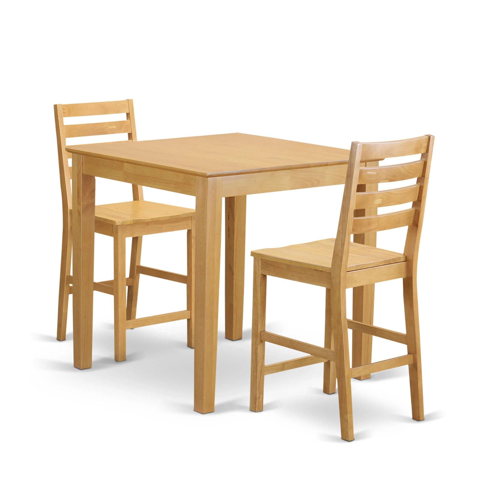 East West Furniture 3-Piece Counter Height Dining Set - 36x36 Inch Square Oak Table with 2 Kitchen Chairs | Modern Breakfast Nook & Small Space Dining Solution | PBCF3-OAK-W