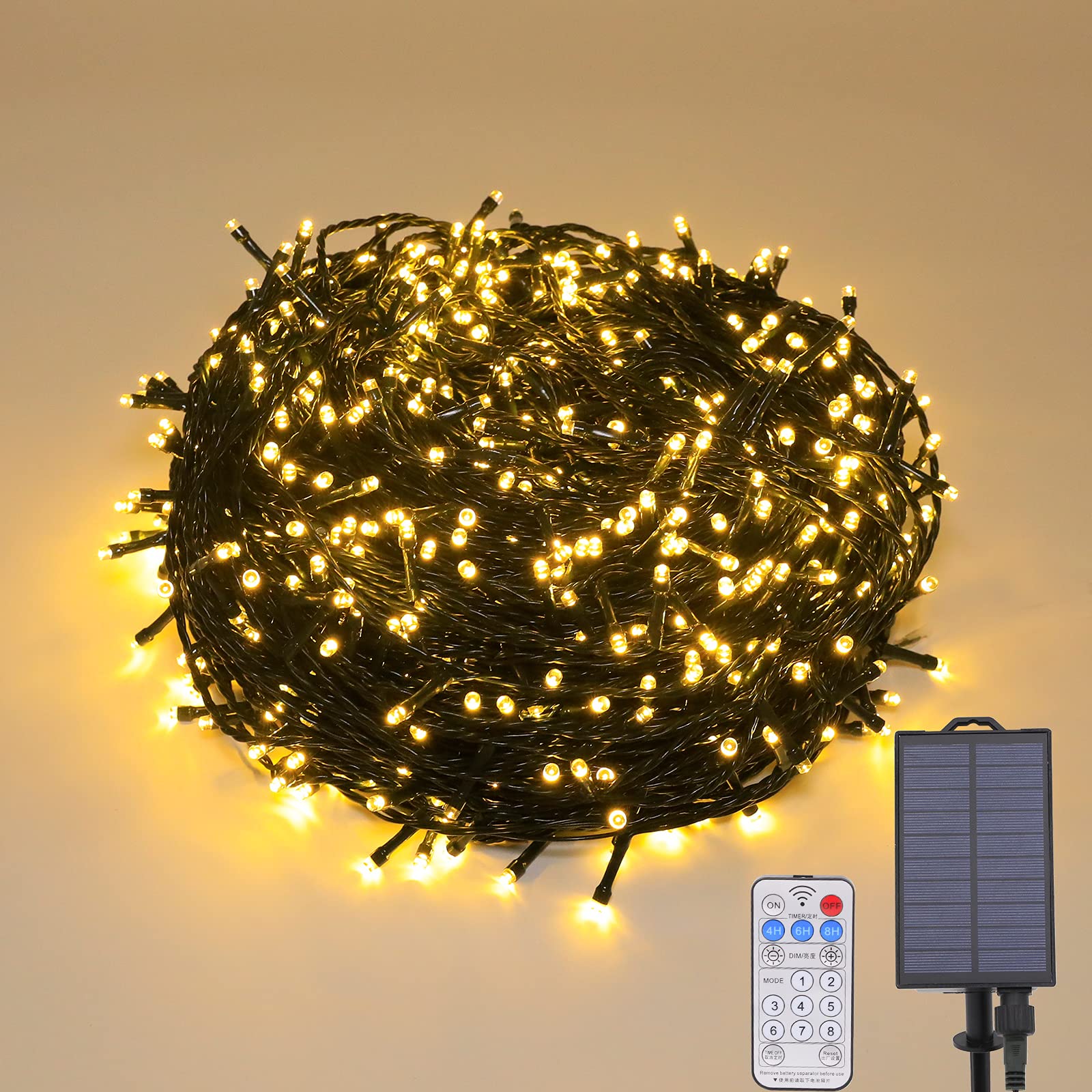 1000 LED Solar Christmas Lights Outdoor Waterproof - 393.7FT Warm White String Lights with Remote Control | Solar Powered Holiday Decor for Garden, Patio, Commercial Buildings & Shopping Centers | Perfect for Christmas, New Year, Winter Decorations & Outdoor Parties