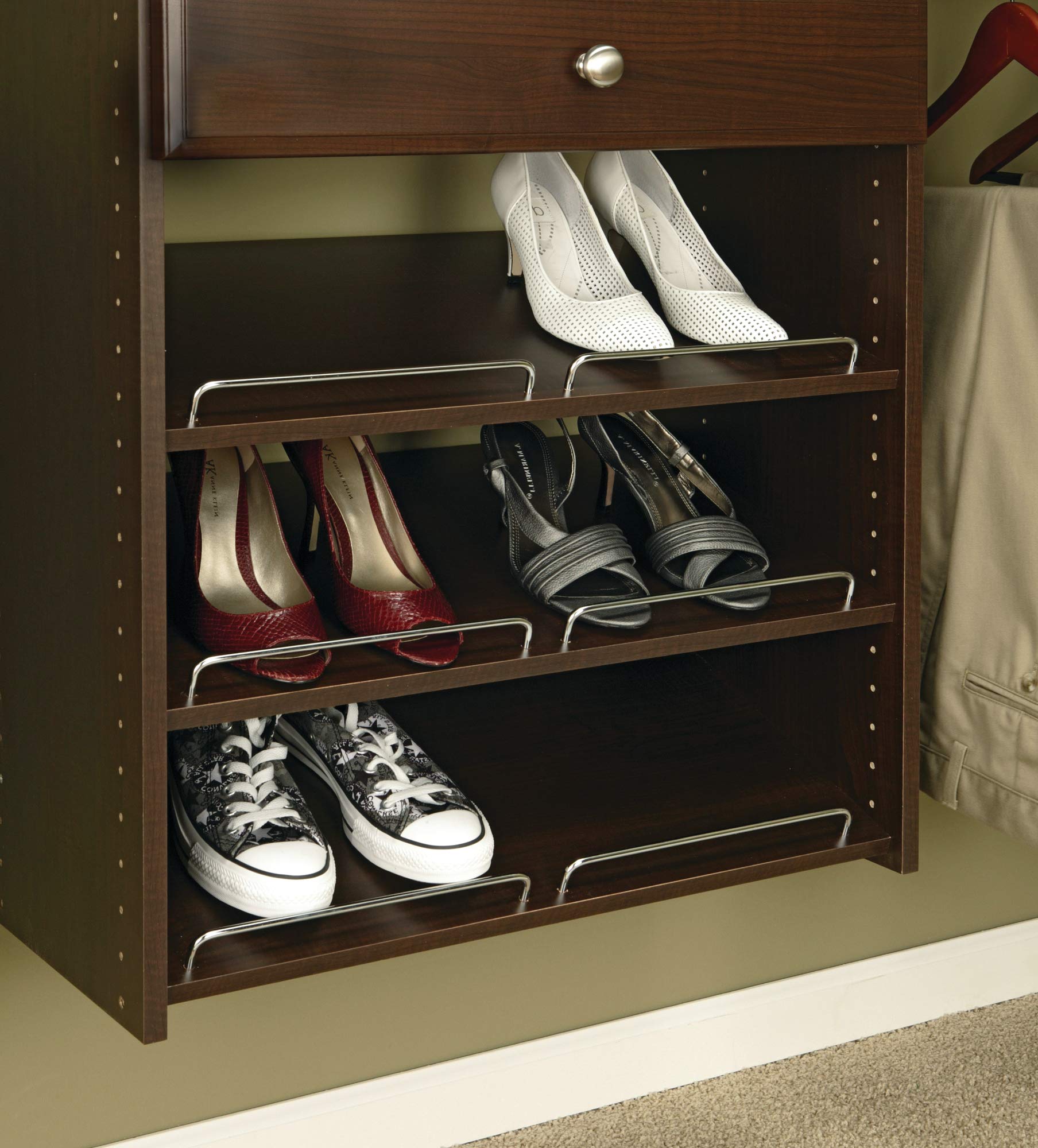 Easy Track Shoe Shelves for Closet Storage - 3 Pack (24 Inch, Truffle Color) | Space-Saving Shoe Organizer for Bedroom, Entryway & Walk-In Closets