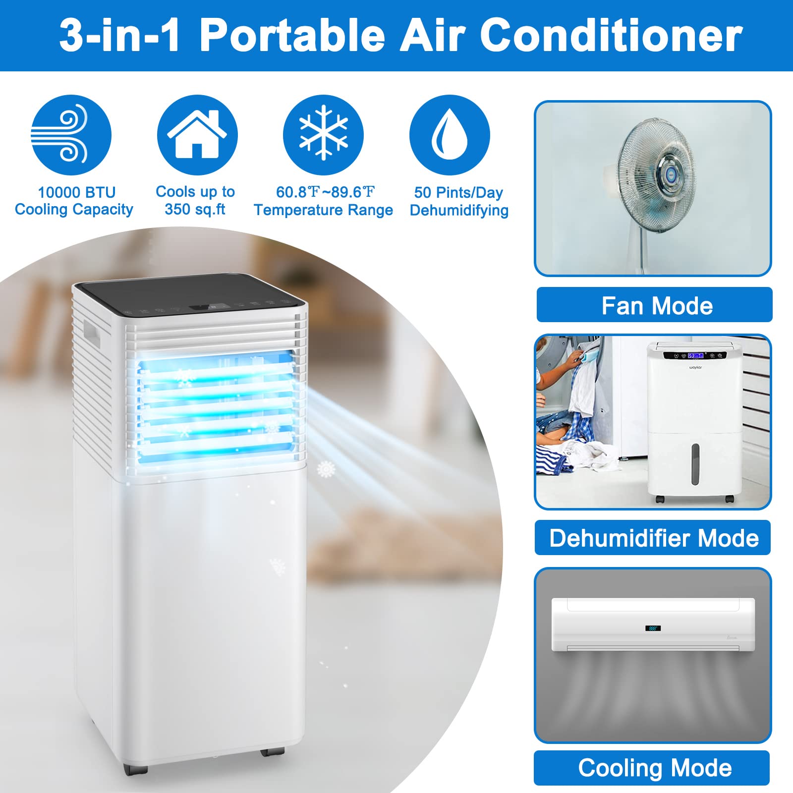 BK10111US Portable Air Conditioner - 8000 BTU, White, Compact & Energy Efficient Cooling Unit for Home, Office, Bedroom - Perfect for Small Spaces up to 200 Sq Ft