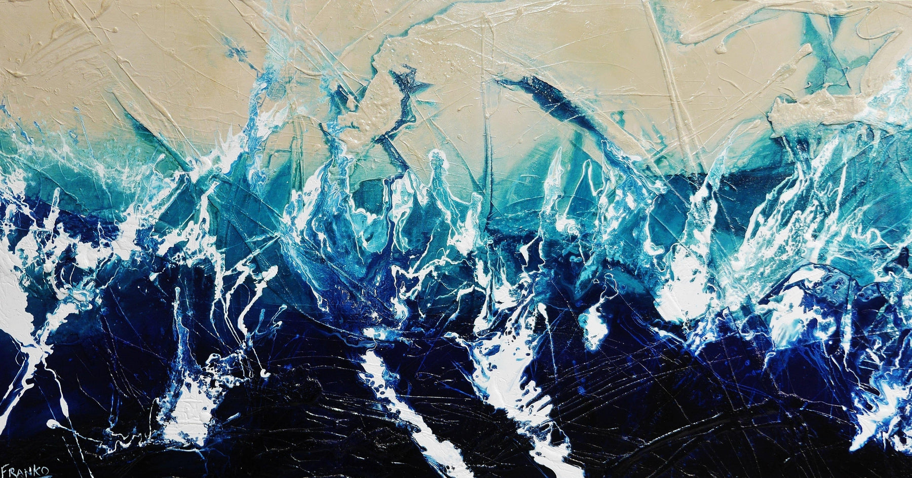 Blue Drift 190cm x 100cm White Cream Blue Textured Abstract Canvas Art - Modern Wall Decor for Living Room, Bedroom & Office