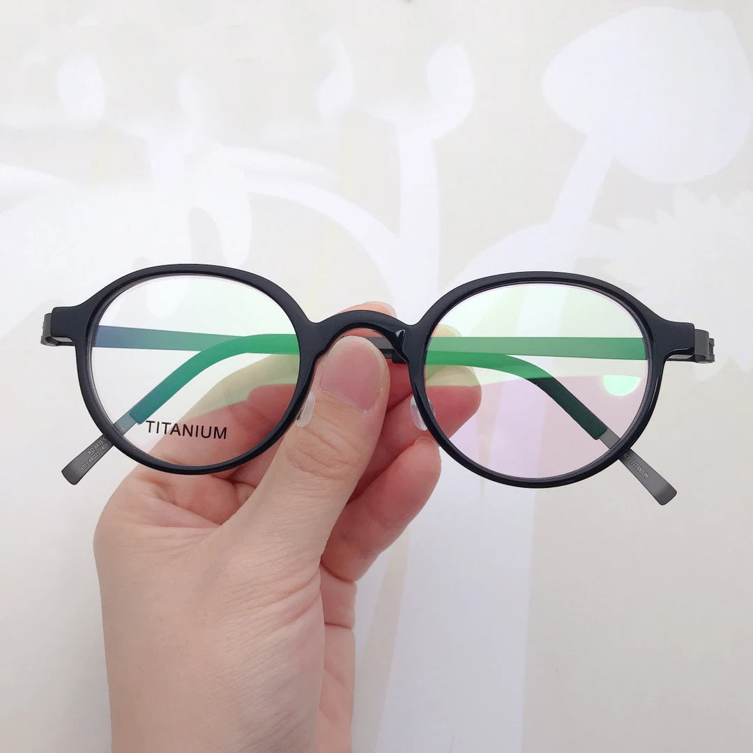 Stylish Black Unisex Full Rim Round Screwless Titanium Eyeglasses Frame 49101 - Perfect for Reading, Work & Everyday Fashion