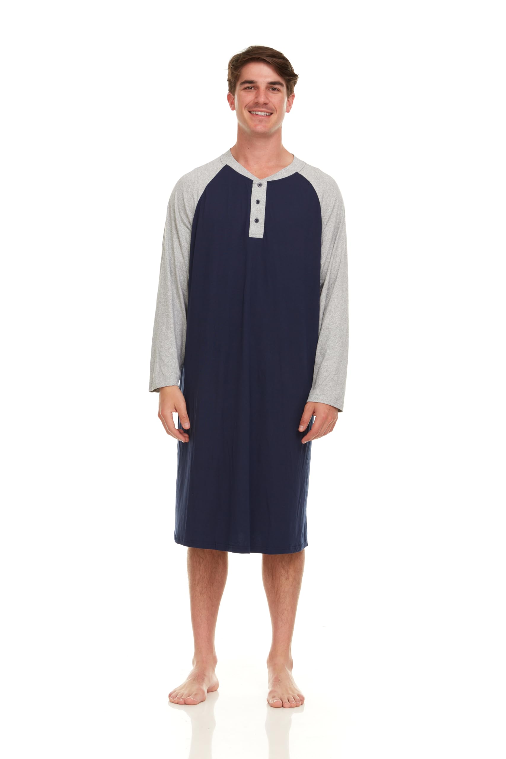 Men's Long Sleeve Henley Nightshirt - Sleep & Lounge Pajama Top for Comfort