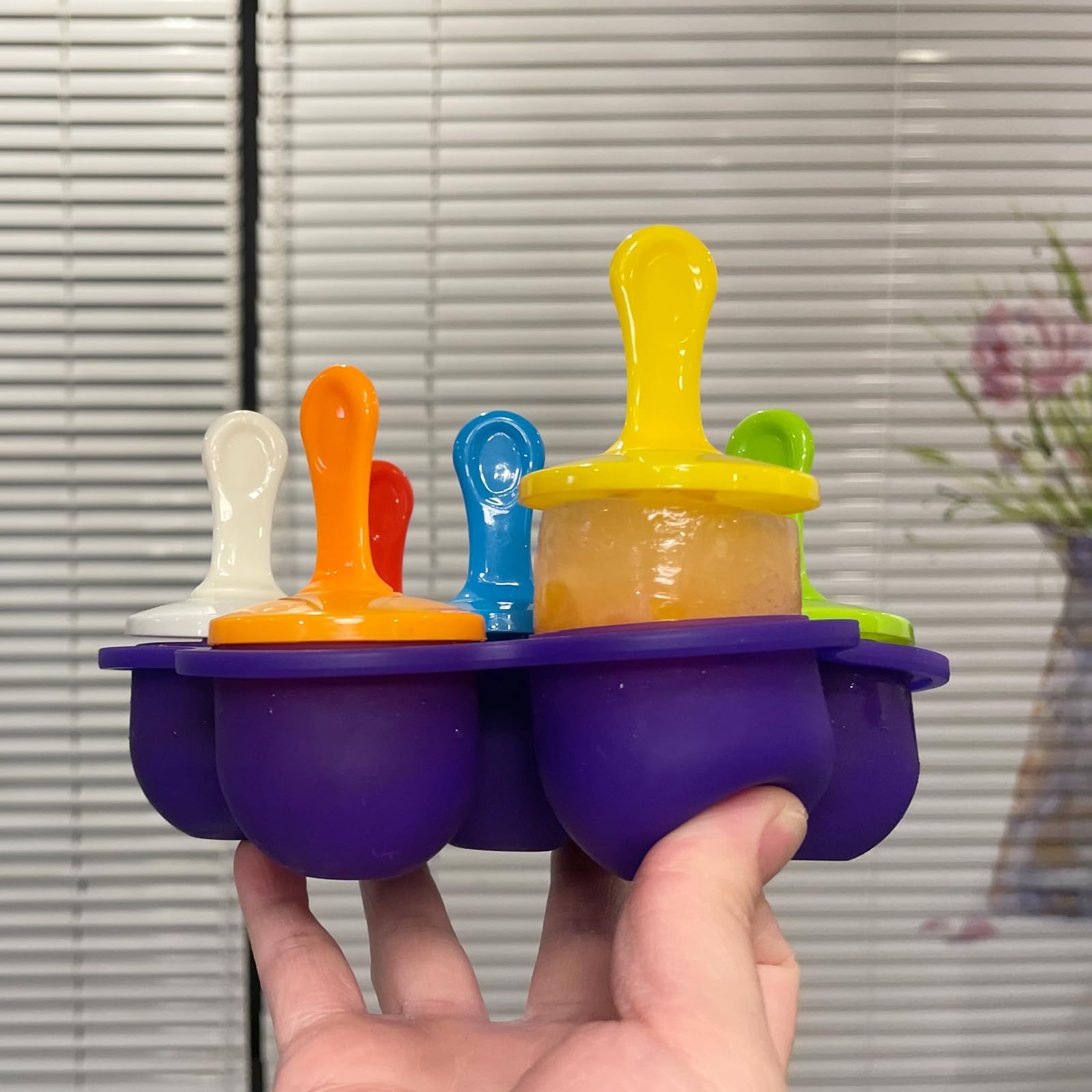7-Cavity Silicone Popsicle Molds with Lids - Reusable Non-Stick Ice Pop & Baby Food Storage Containers - Perfect for Homemade Treats, Kids Snacks & Party Desserts (Purple)