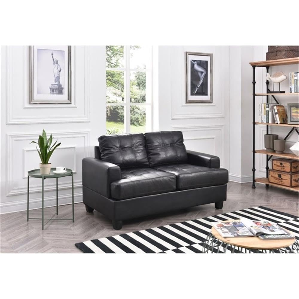 Glory Furniture Sandridge Faux Leather Loveseat in Black - Modern Small Sofa for Living Room, Apartment & Office