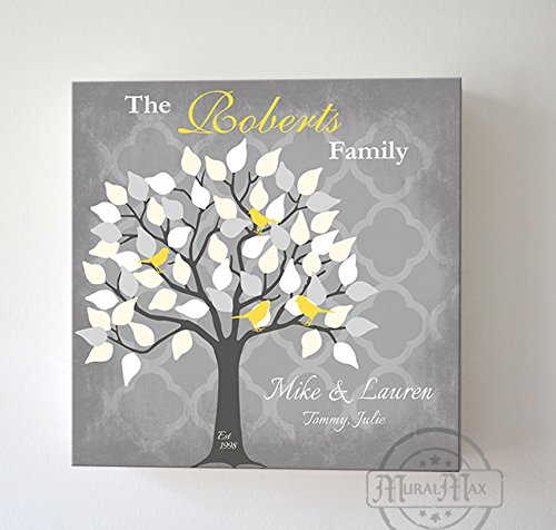 Personalized Family Tree Canvas Wall Art - Custom Anniversary & Wedding Gift - Housewarming, Bridal Shower, Birthday, Retirement, Office Party Decor - 30 x 30 Inch Gray Wall Hanging for Home & Office Decorations