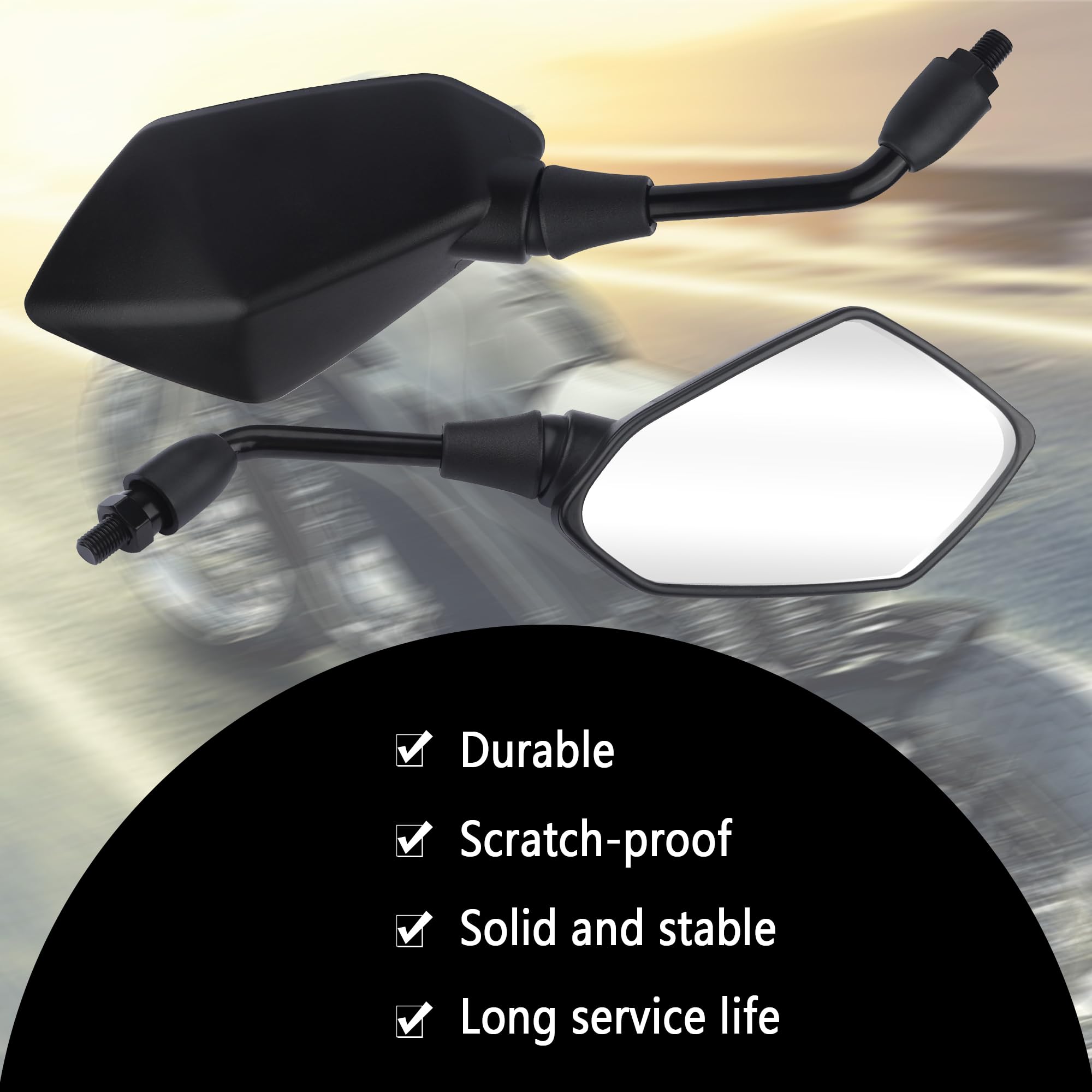 8mm & 10mm Bolt HD 360° Adjustable Motorcycle Mirrors - Wide Angle Rear View Mirrors for Scooter, ATV, Dirt Bike - Perfect for Safe Riding and Improved Visibility (Black)