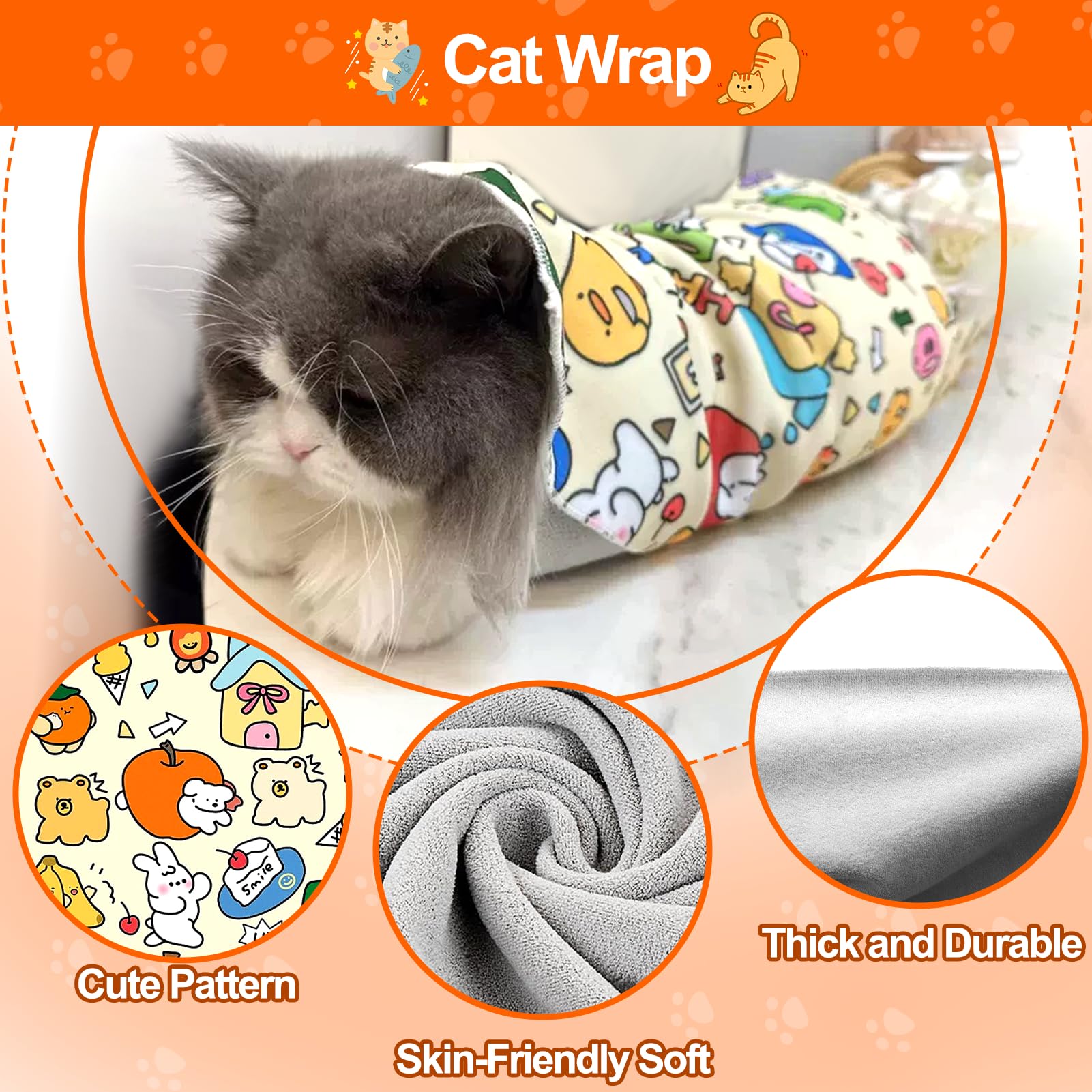 Premium Cat Grooming Wrap for Nail Trimming - Anti-Scratch & Escape-Proof Cat Restraint with Nail Clippers - Calming Swaddle for Stress-Free Grooming (Large Size) - Perfect for Anxious Cats & Home Pet Care