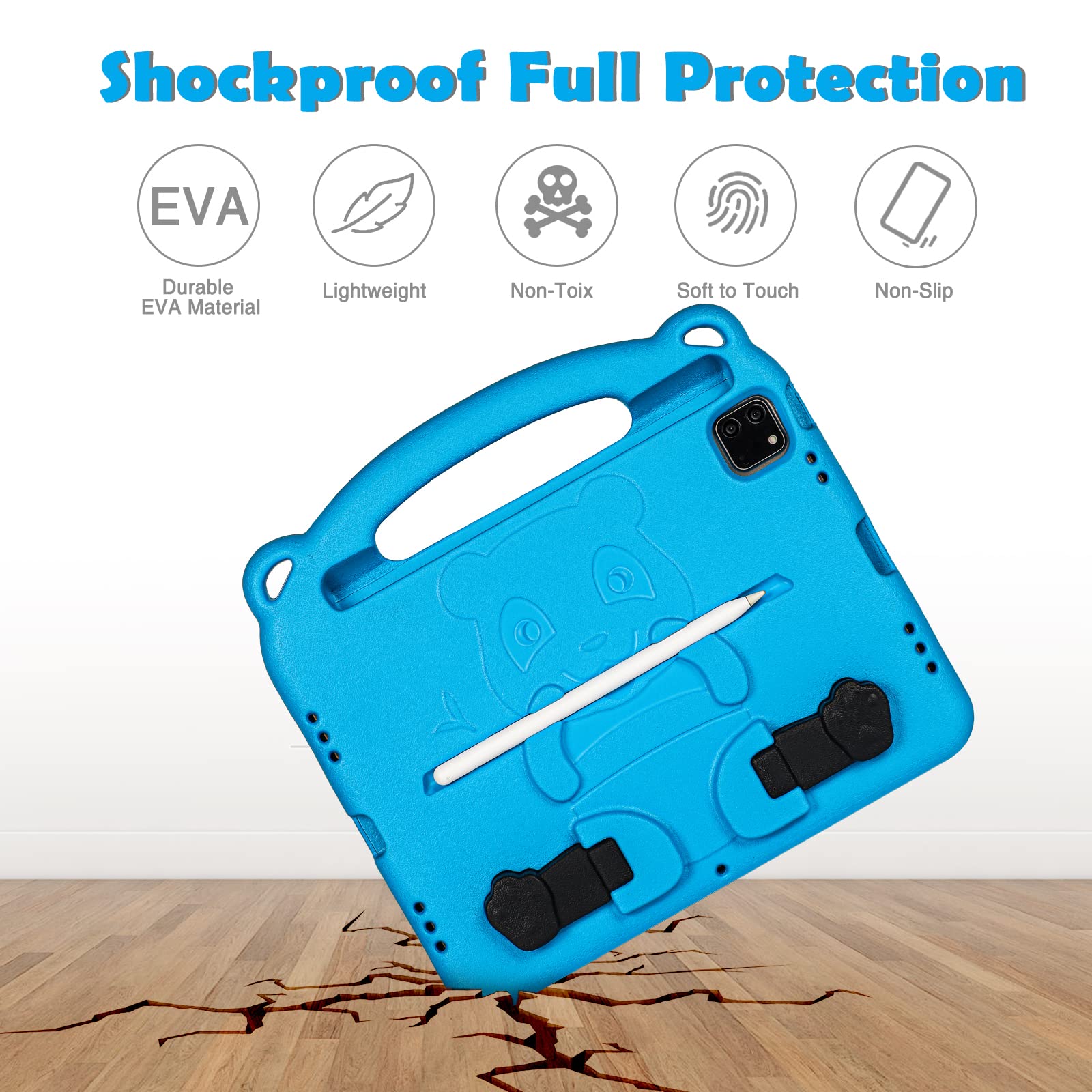 Shockproof Kids iPad Air 4/5 (10.9 Inch 2020/2022) & iPad Pro 11 (2018-2022) Case with Adjustable Shoulder Strap - Durable Protective Cover for School, Travel & Play (Blue)