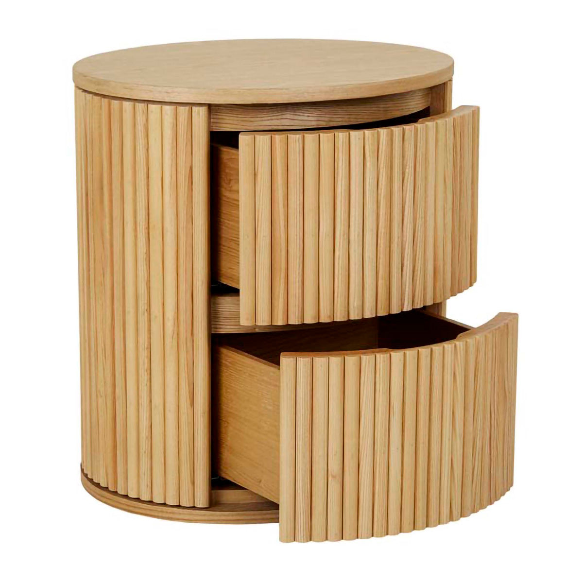 Benjamin Ripple Round Bedside Table - Modern Nightstand with Storage Shelf for Bedroom, Living Room, or Office - Perfect for Lamps, Books, and Decor