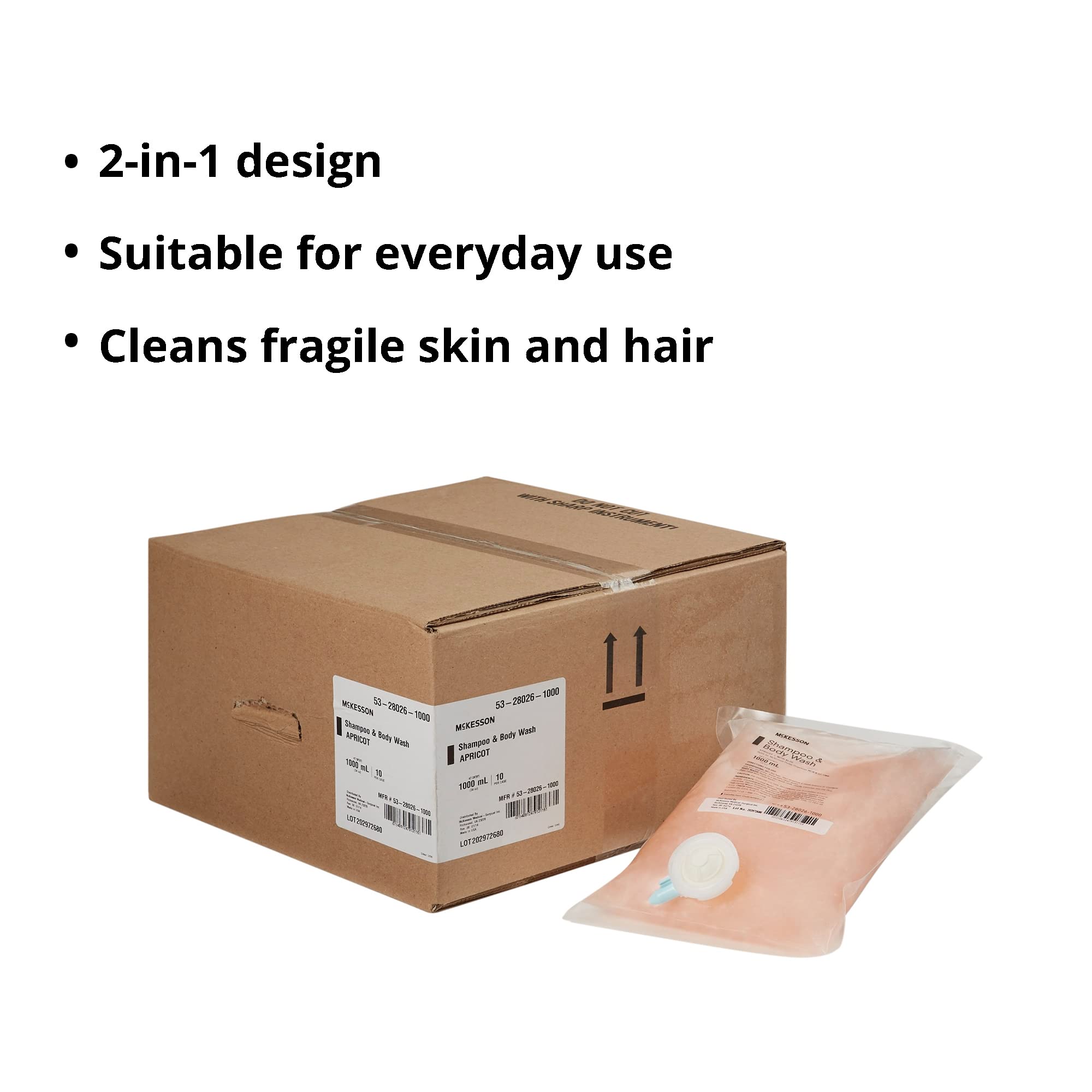 McKesson Apricot Scented Body Wash & Shampoo Refill Bag - 1000 mL (1 Count) | Gentle Cleansing for Sensitive Skin, Hospitals & Home Care Use