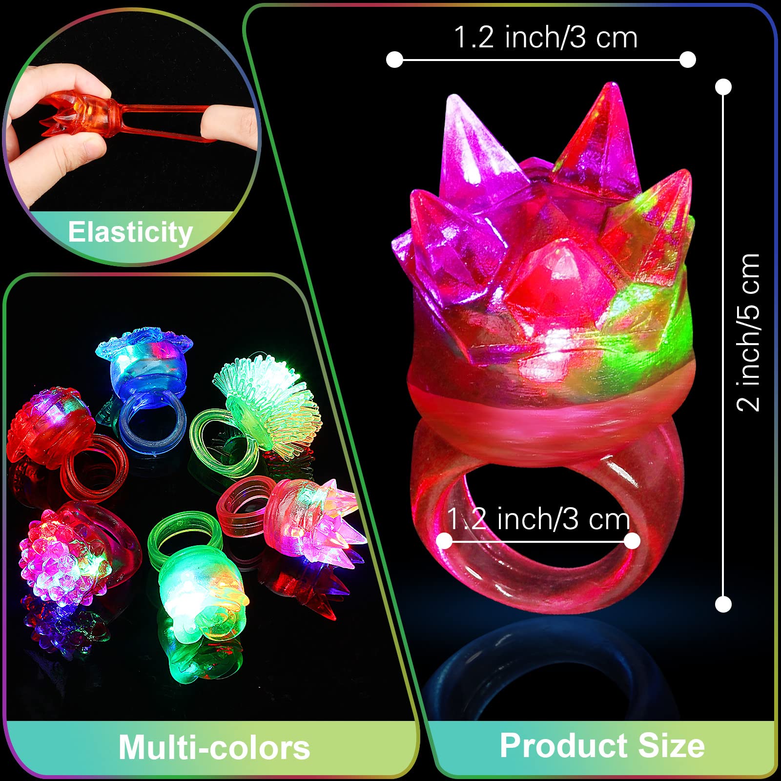 216-Piece LED Light Up Rings - 6 Styles Flashing Glow in Dark Party Rings, Bumpy Rubber Blinking Rings for Raves, Concerts, Halloween & Birthday Parties - Perfect Party Favors, Dance Accessories & Gift Ideas