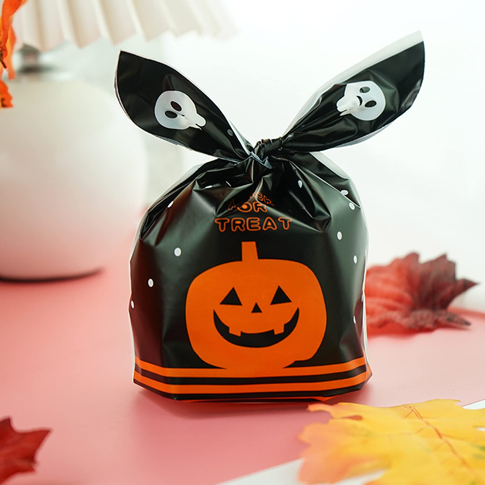 Hikkcos 100 PCS Halloween Treat Bags - Drawstring Candy Party Favor Bags for Kids, Halloween Goodie Bags for Chocolate, Cookies & Snacks - Perfect for Trick or Treat, Classroom Parties & Halloween Decorations