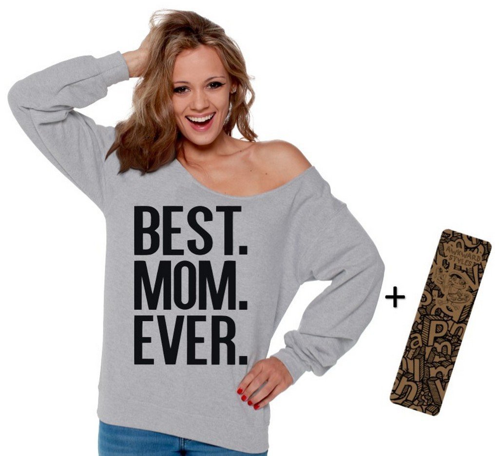 Best Mom Ever Off Shoulder Sweatshirt - Cute B Letter Design for Mother's Day Gift with Free Bookmark - Perfect for Family Photos, Birthday Celebrations & Casual Outings