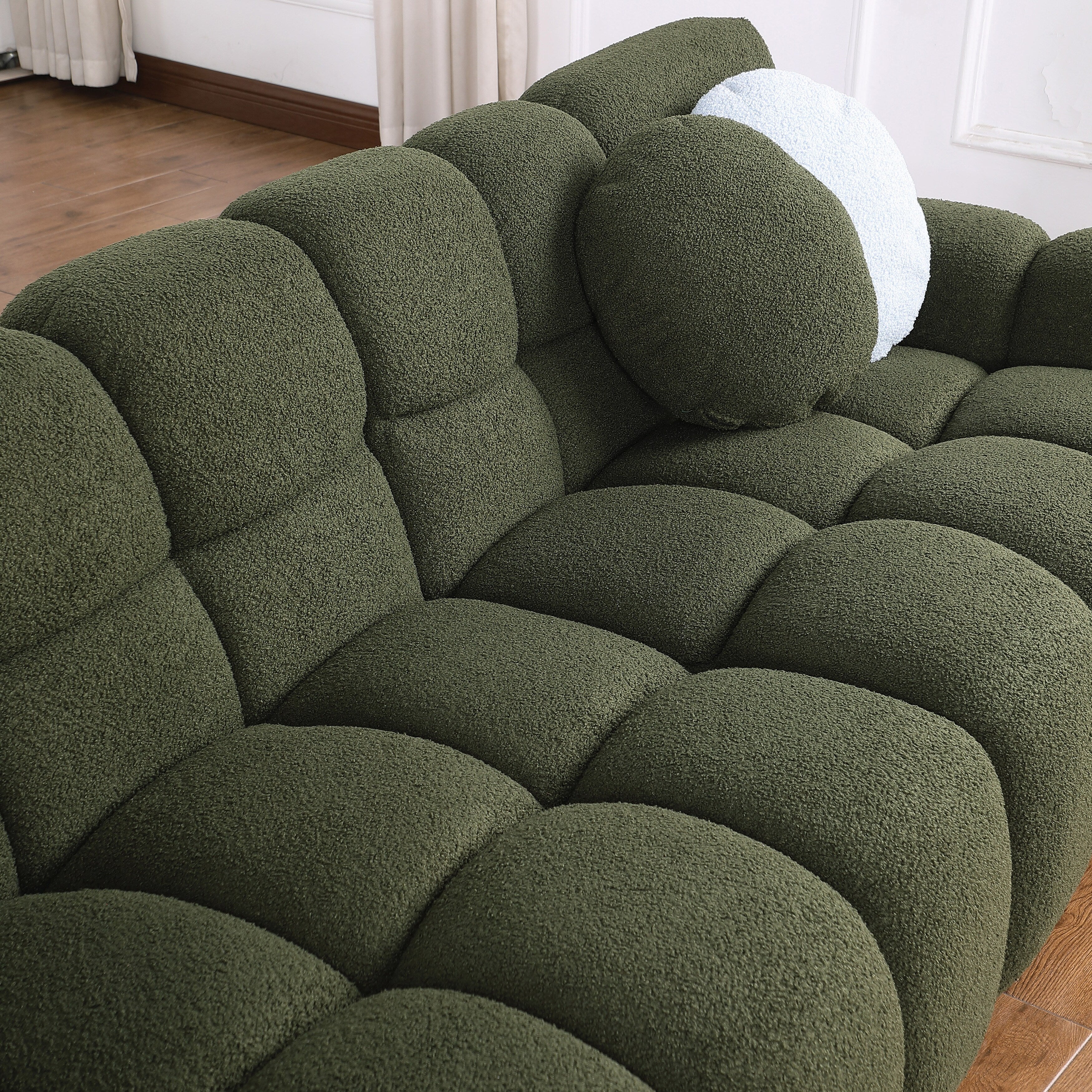 Beige Boucle 3-Seater Sofa - Marshmallow Design with Plush Cushions for Small Living Rooms | Cozy Modern Apartment Furniture for Lounge & Entertaining