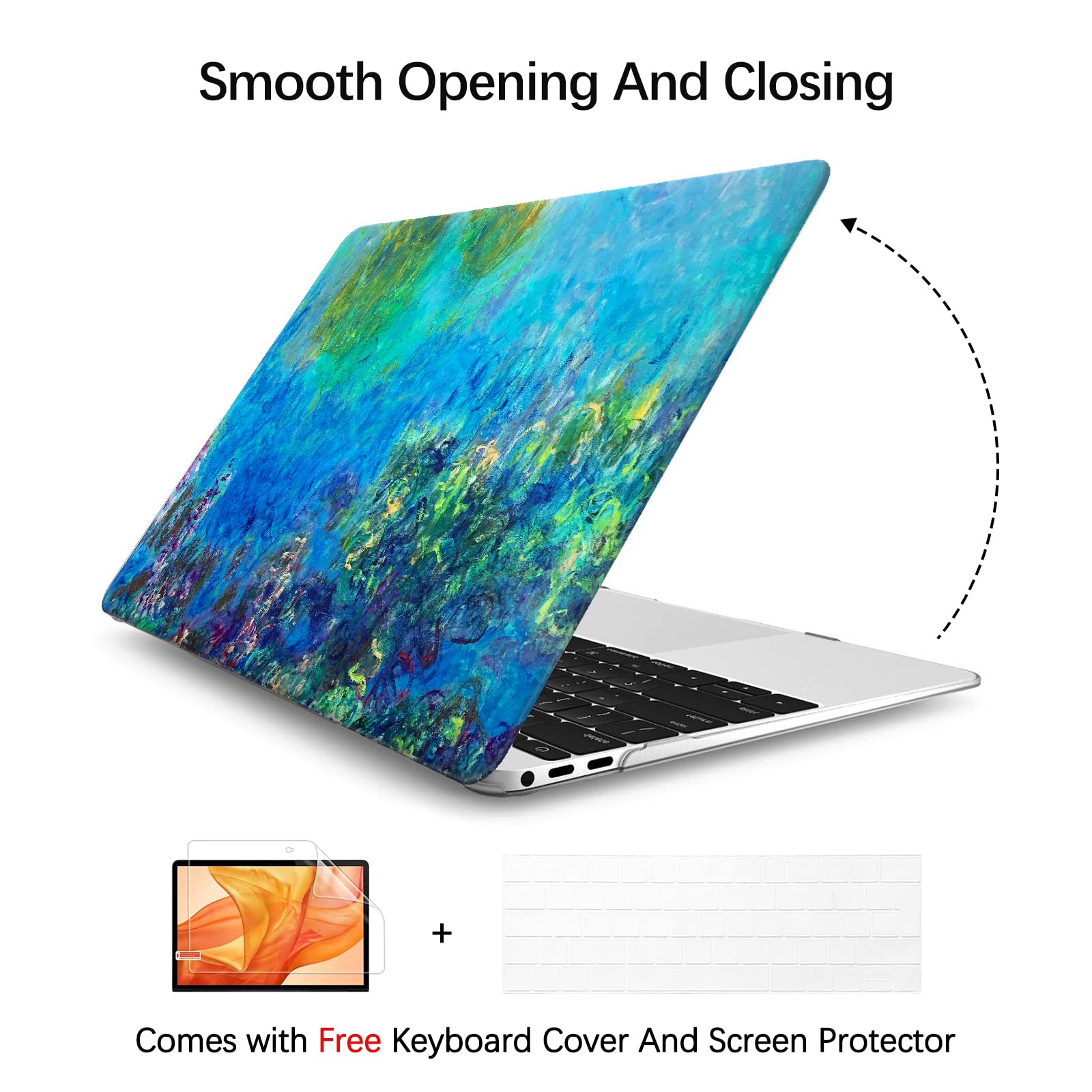 Berkin Arts MacBook Air 13 Inch Case Cover (2022-2018 Release A1932) with Touch ID - Includes Keyboard Cover & Screen Protector - Cloisonnism Design (Wisteria by Monet) - Perfect for Work, Travel & Home Office Use