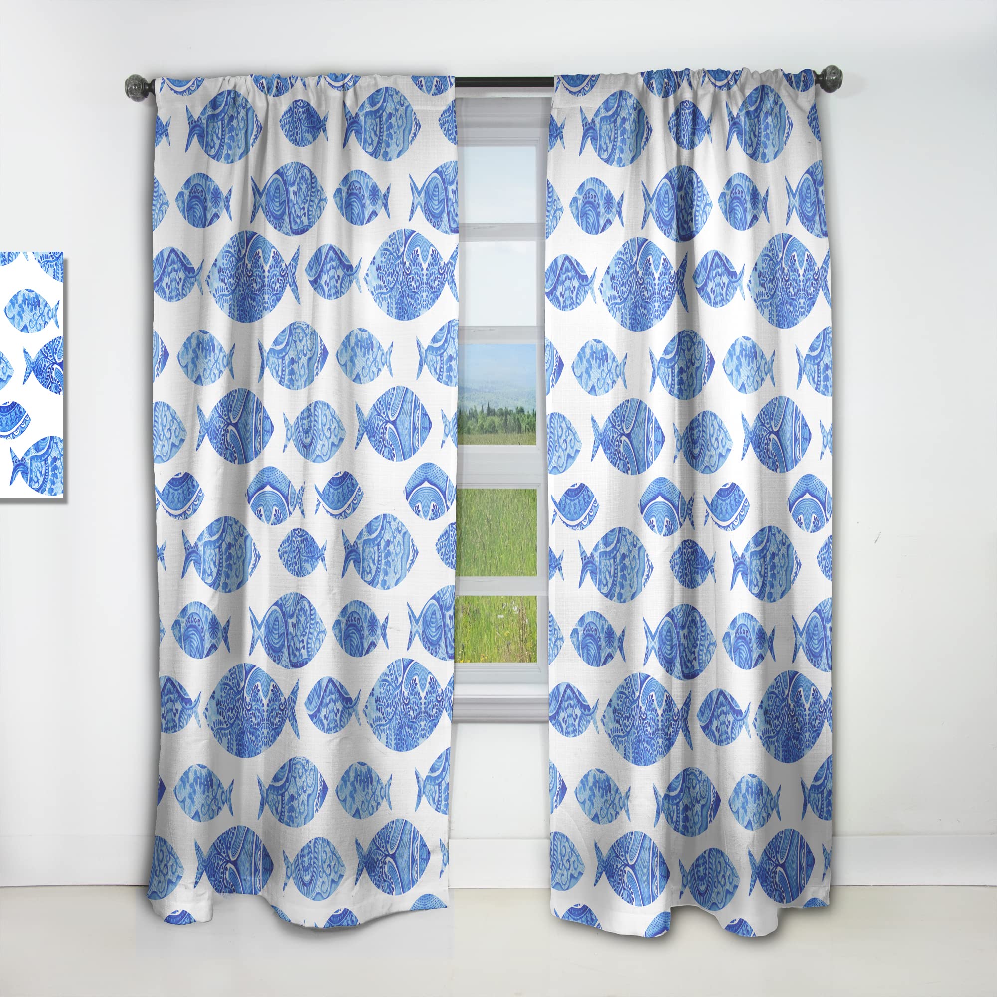 DesignQ Thermal Insulated Blackout Curtains - Seamless Fish Pattern Single Panel 52x63 Inches - Elegant Window Drapes for Bedroom & Living Room - Perfect for Light Blocking, Privacy & Temperature Control