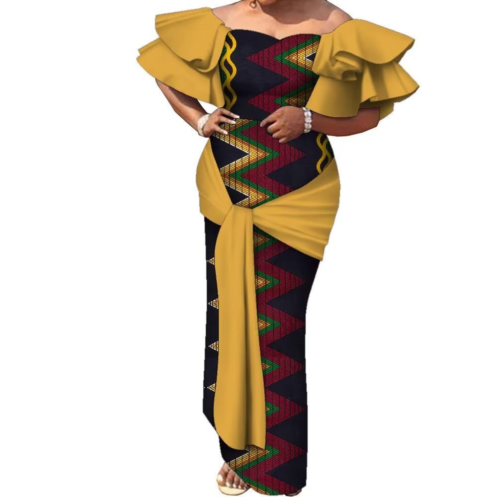 Elegant African Dashiki Maxi Dress for Women - Flare Sleeve Long Party Gown & Evening Wear | Perfect for Weddings, Cultural Events & Special Occasions