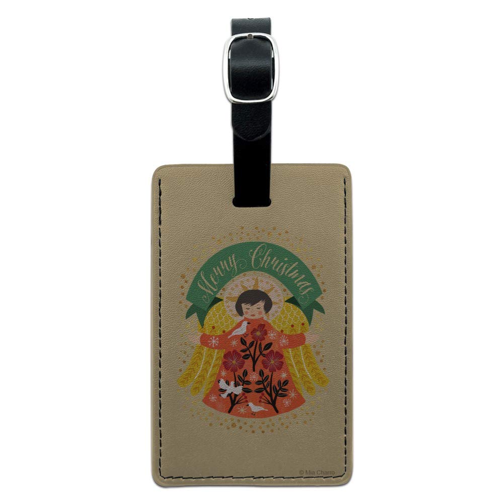 Christmas Angel Rectangle Leather Luggage Tag - Personalized Carry-On ID Tag for Suitcases & Travel Bags | Perfect Holiday Gift for Travelers