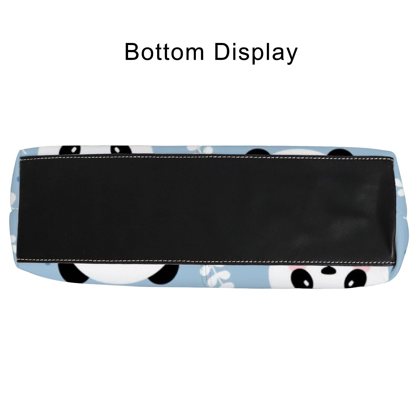 Cute Cartoon Panda & Dots Leather Tote Bag for Women - Blue Black & White Crossbody Handbag with Zipper | Stylish Work Bag, Travel Purse & Everyday Carryall