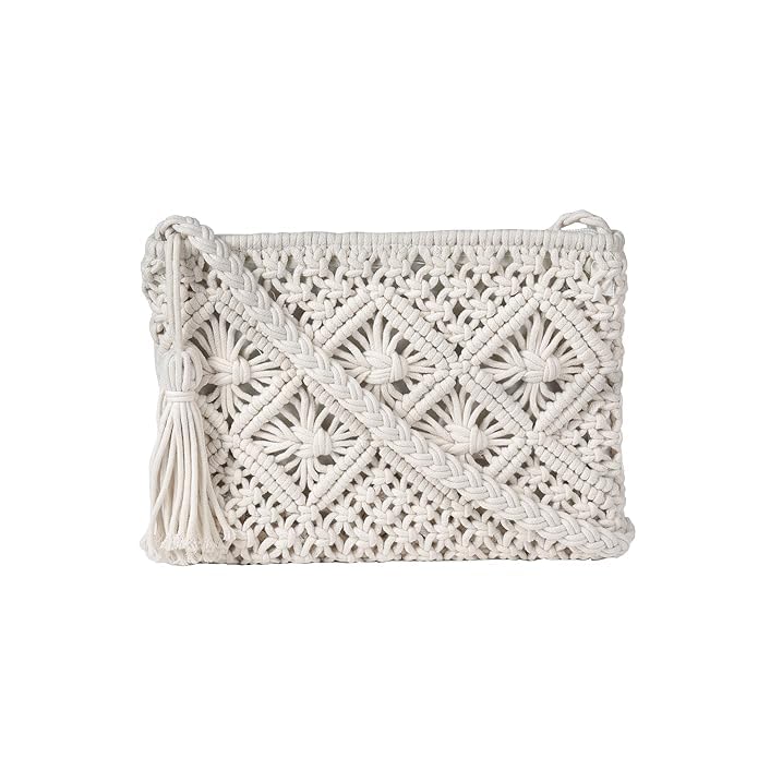 AIZA DECOR Women's Handmade Macrame Crossbody Bag - Boho Chic Sling Tote Purse for Women & Girls | Macrame Market Bag, Beach Bag, Festival Accessory | Perfect Gift for Birthday, Mother's Day (Off White)