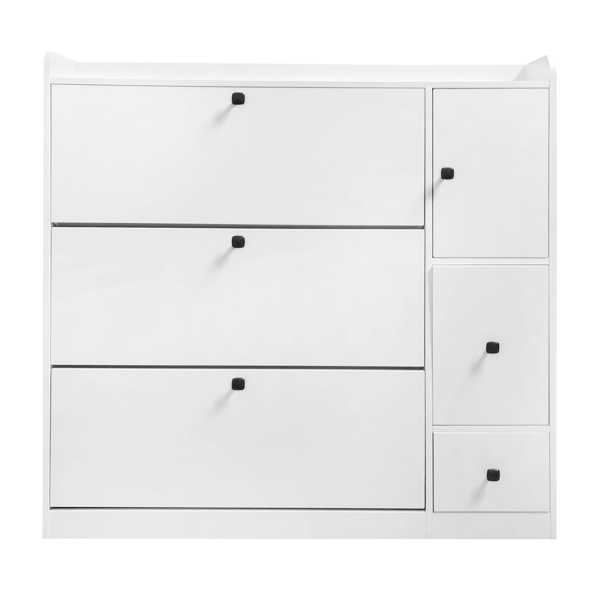 3-Tier Flip-Drawer Shoe Storage Cabinet with Bench - Freestanding Entryway Shoe Organizer for Hallway, Living Room & Apartment - Perfect for Small Spaces & Clutter-Free Home (White)