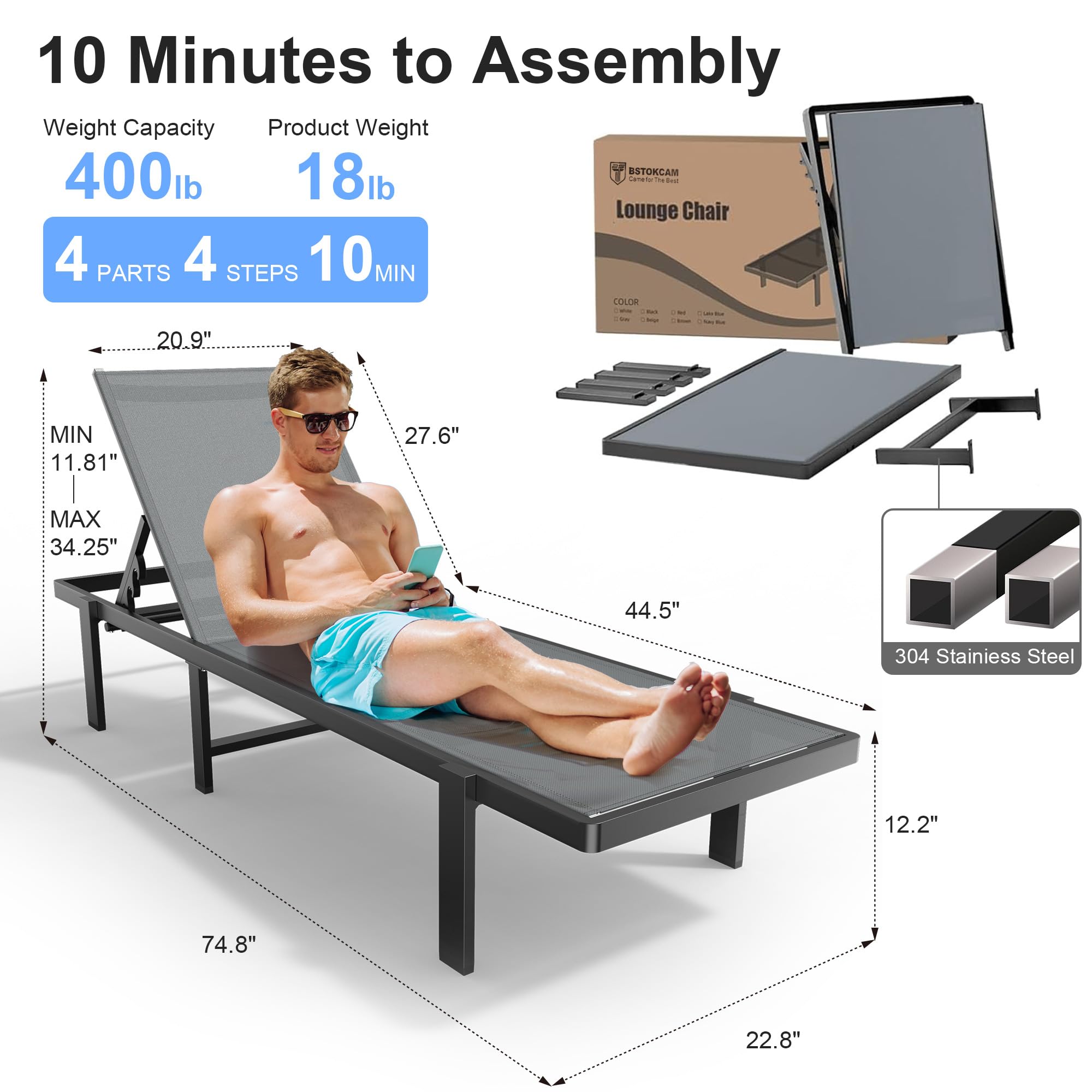 **Adjustable Outdoor Lounge Chair - Weather-Resistant Aluminum Tanning Chaise for Patio, Pool & Beach - Perfect for Sunbathing & Relaxing in Grey**