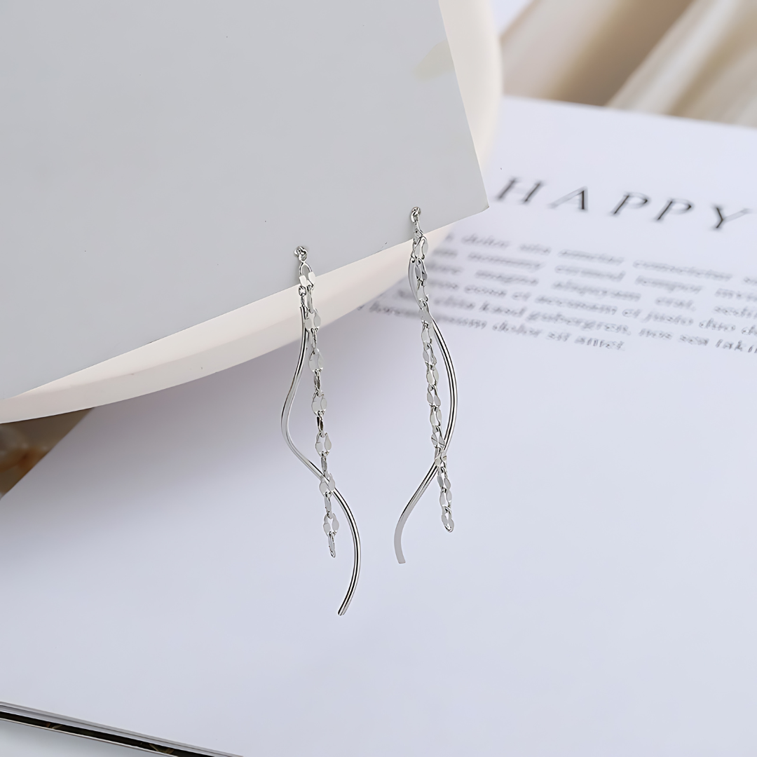 Minimalist Lip Chain Tassel Spiral Earrings for Women - Trendy Boho Chic Dangle Ear Jewelry | Perfect for Parties, Weddings & Everyday Wear | R0624