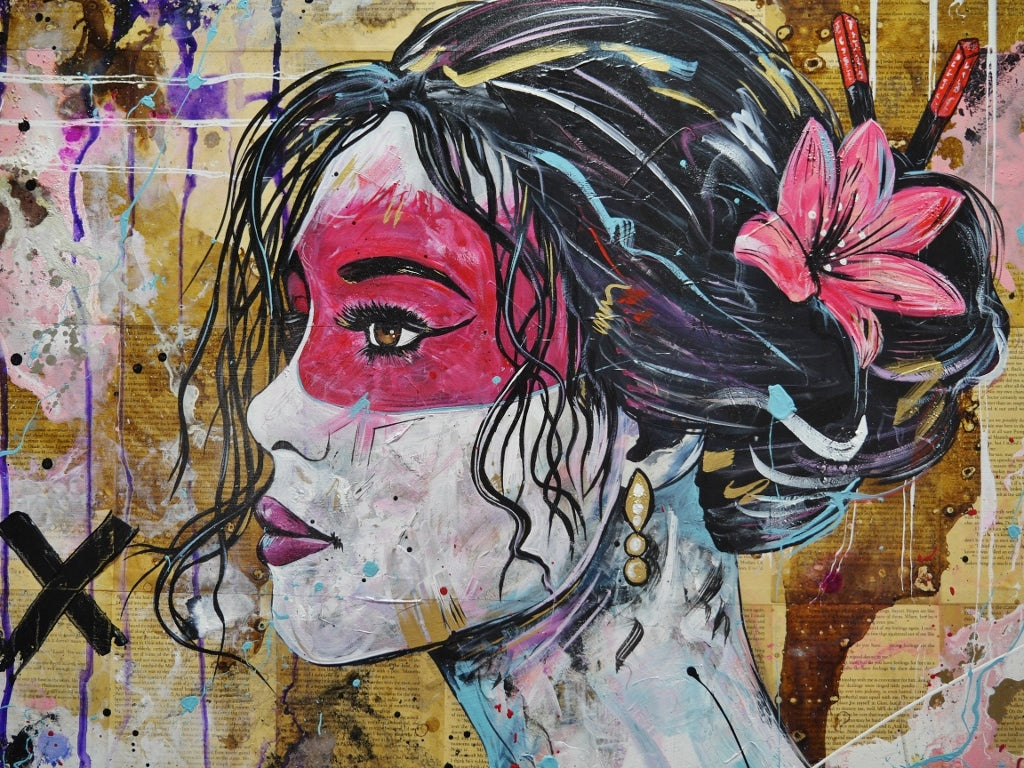 Rubi 100cm x 140cm Geisha Abstract Realism Canvas Art - Japanese Inspired Wall Decor for Living Room, Bedroom & Office - Perfect for Book Clubs, Art Lovers & Home Styling
