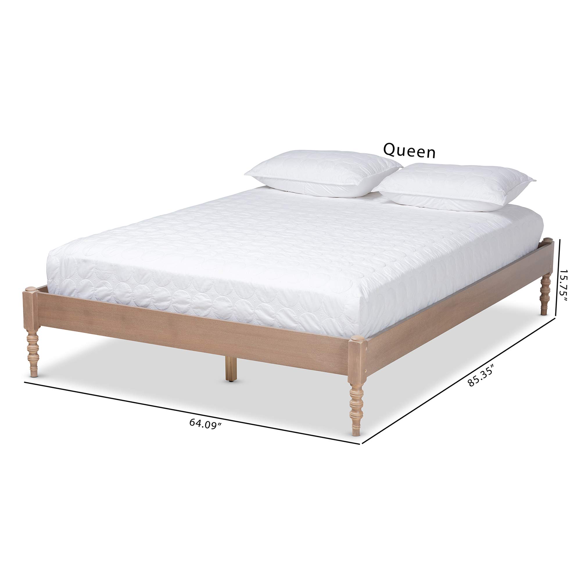 Baxton Studio Queen Size Platform Bed Frame - Antique Oak Finish - Modern Bedroom Furniture for Home Decor & Guest Room Setup