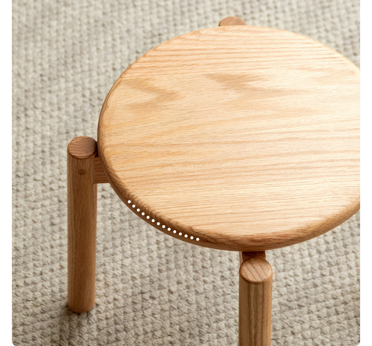 Solid Oak Wood Round Stackable Stool - Rustic Home Decor, Kitchen Island Seating, Bar Stool for Dining Room & Outdoor Use