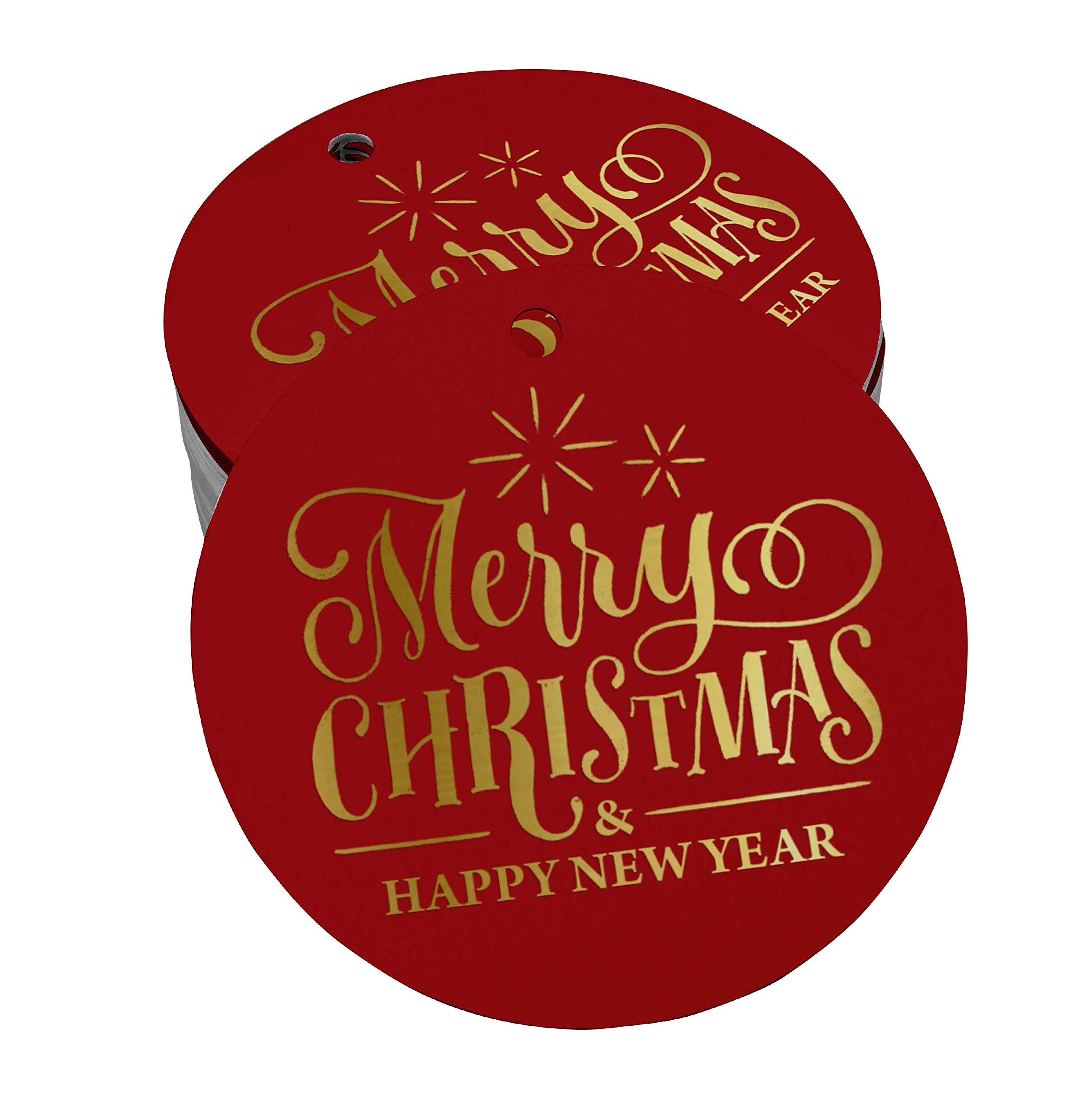 100pcs Gold Foil Christmas Gift Tags - Merry Christmas & Happy New Year Hang Tags for Holiday Presents, Party Favors & Gift Wrapping
