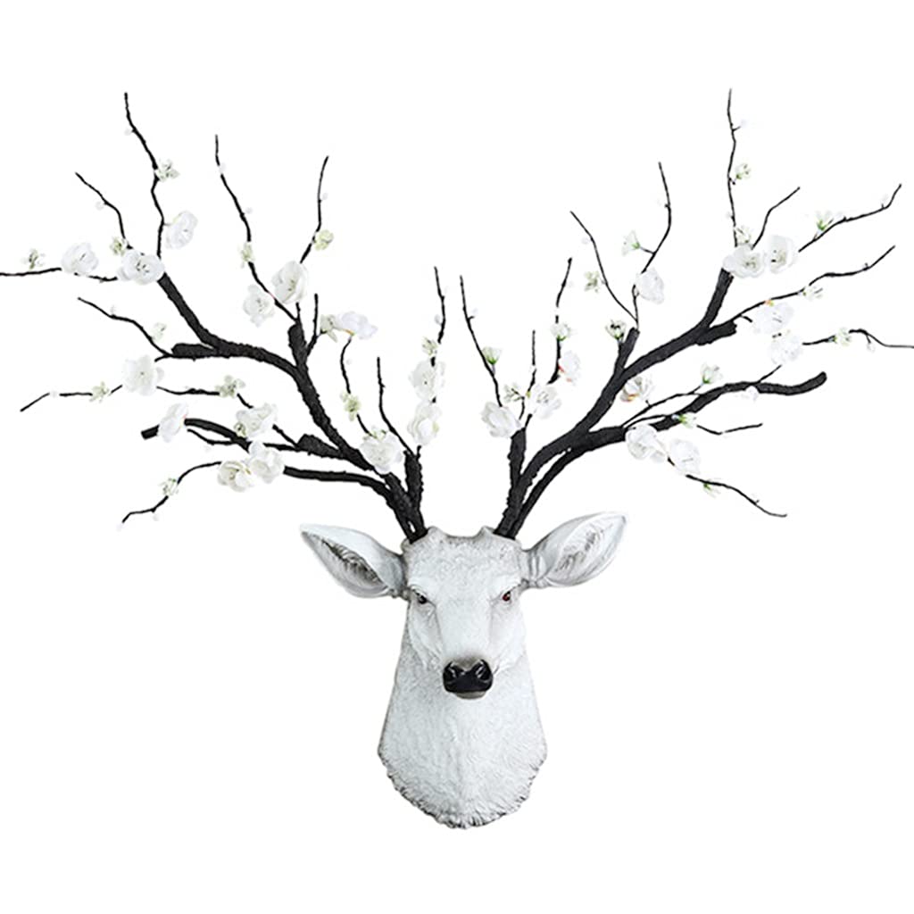 White Wall-Mounted Deer Head Decor - 65x180cm Antler Wall Art for Living Room, TV Background & Home Decoration | Rustic & Modern Interior Design Accent