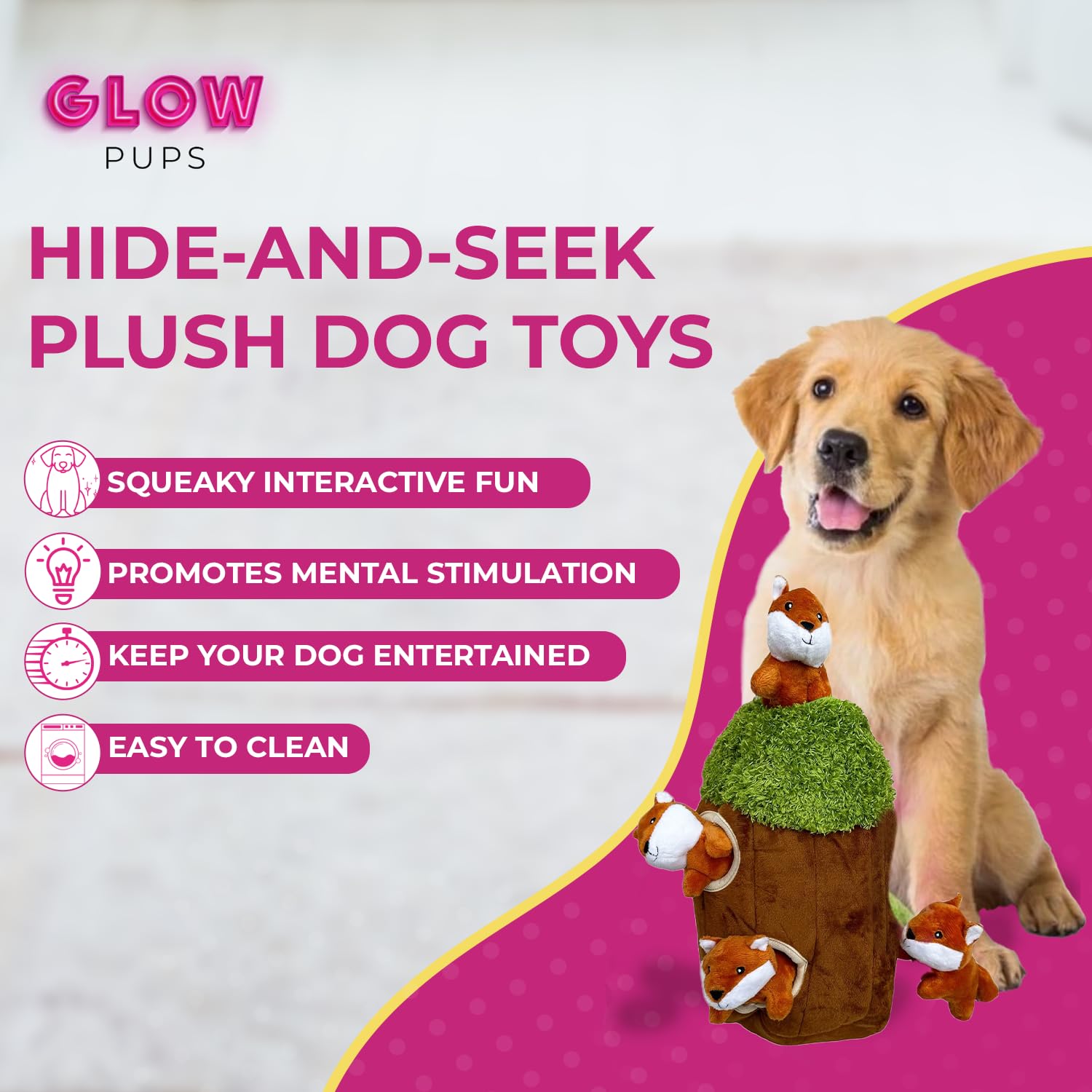 Interactive Plush Fox Hide and Seek Dog Toy with Squeaker - Fun Burrow Game for Small & Medium Dogs | Perfect for Indoor Play, Training & Stimulating Your Pet's Natural Hunting Instincts (Tree with Fox, Medium Size)