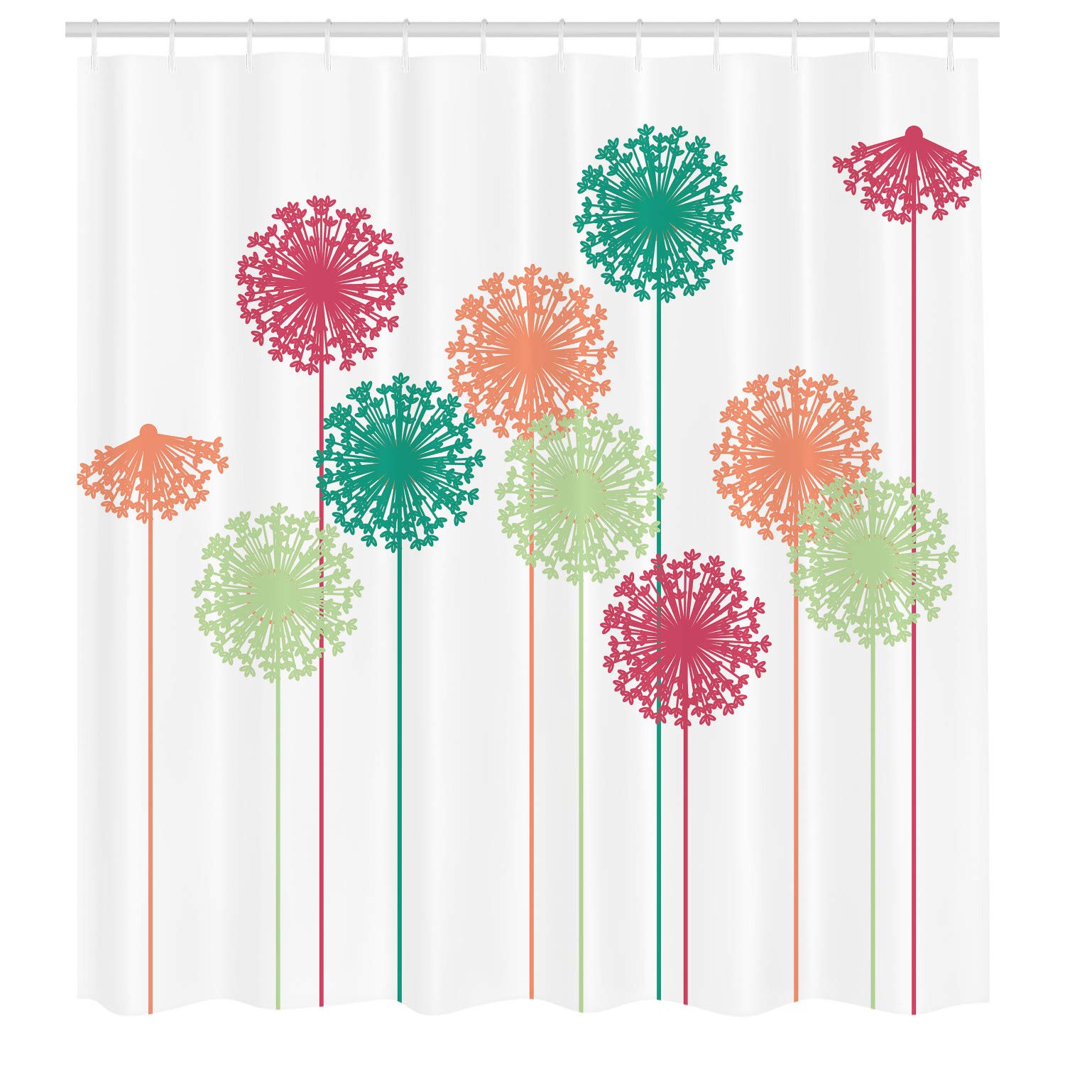 Ambesonne Dandelion Shower Curtain - Abstract Wildflower Silhouette Design, Botanical Meadow Inspired Bathroom Decor, 69x84 Inch White Peach Fabric Set with Hooks | Perfect for Summer-Themed Bathrooms & Boho Home Decor