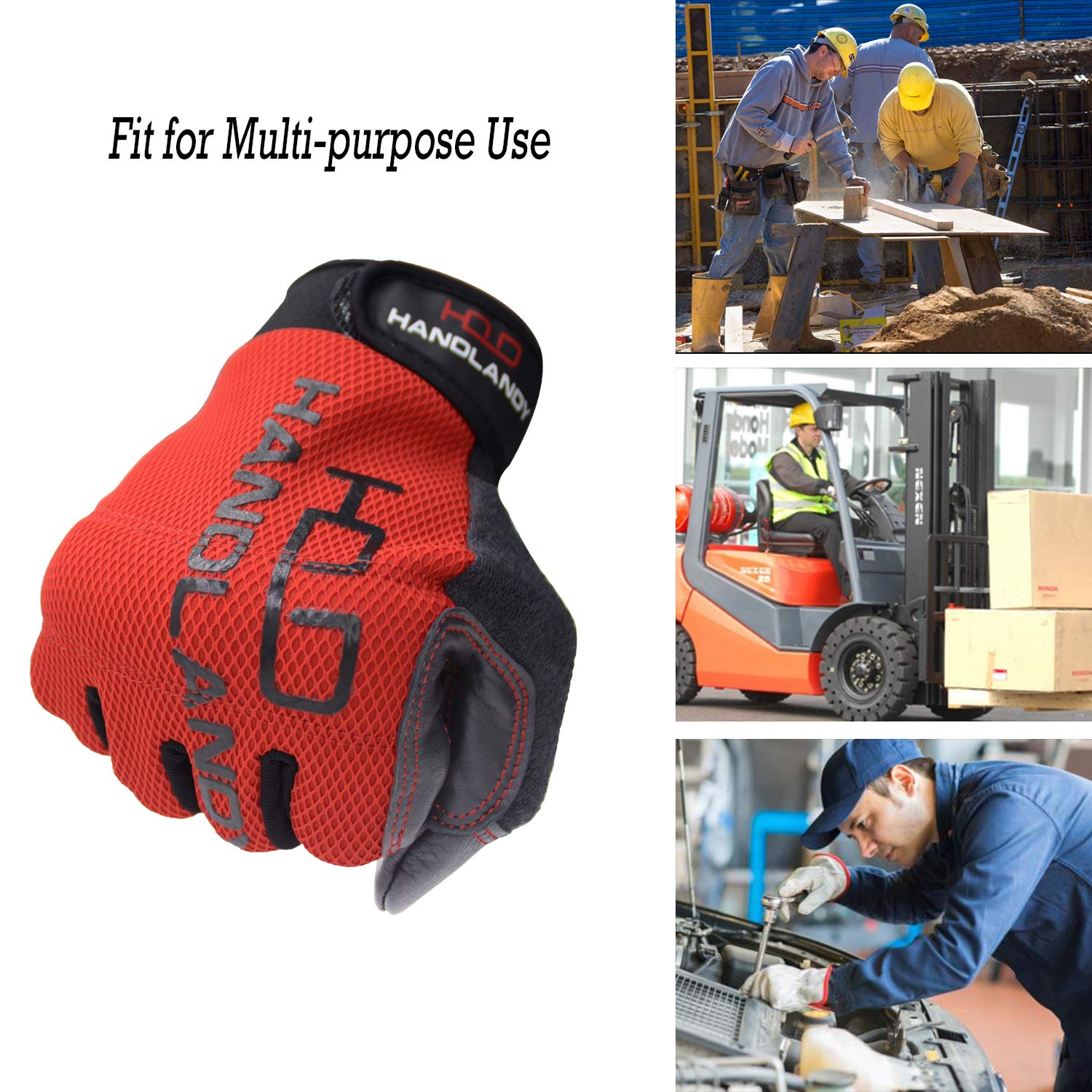 HANDLANDY Men's Utility Leather Work Gloves - Goatskin Driver Gloves for Yard Work, Gardening, Construction & Outdoor Activities