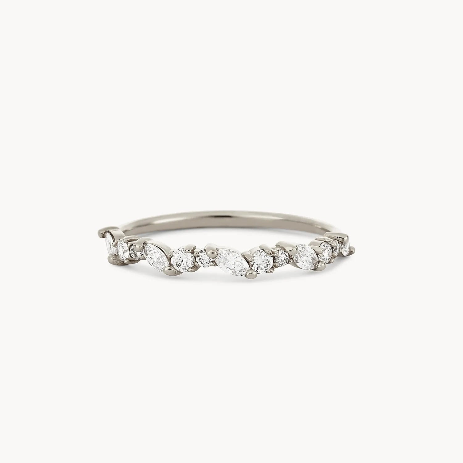 14K White Gold Reverie Band with White Diamonds - Elegant Stackable Ring for Weddings, Anniversaries & Everyday Wear