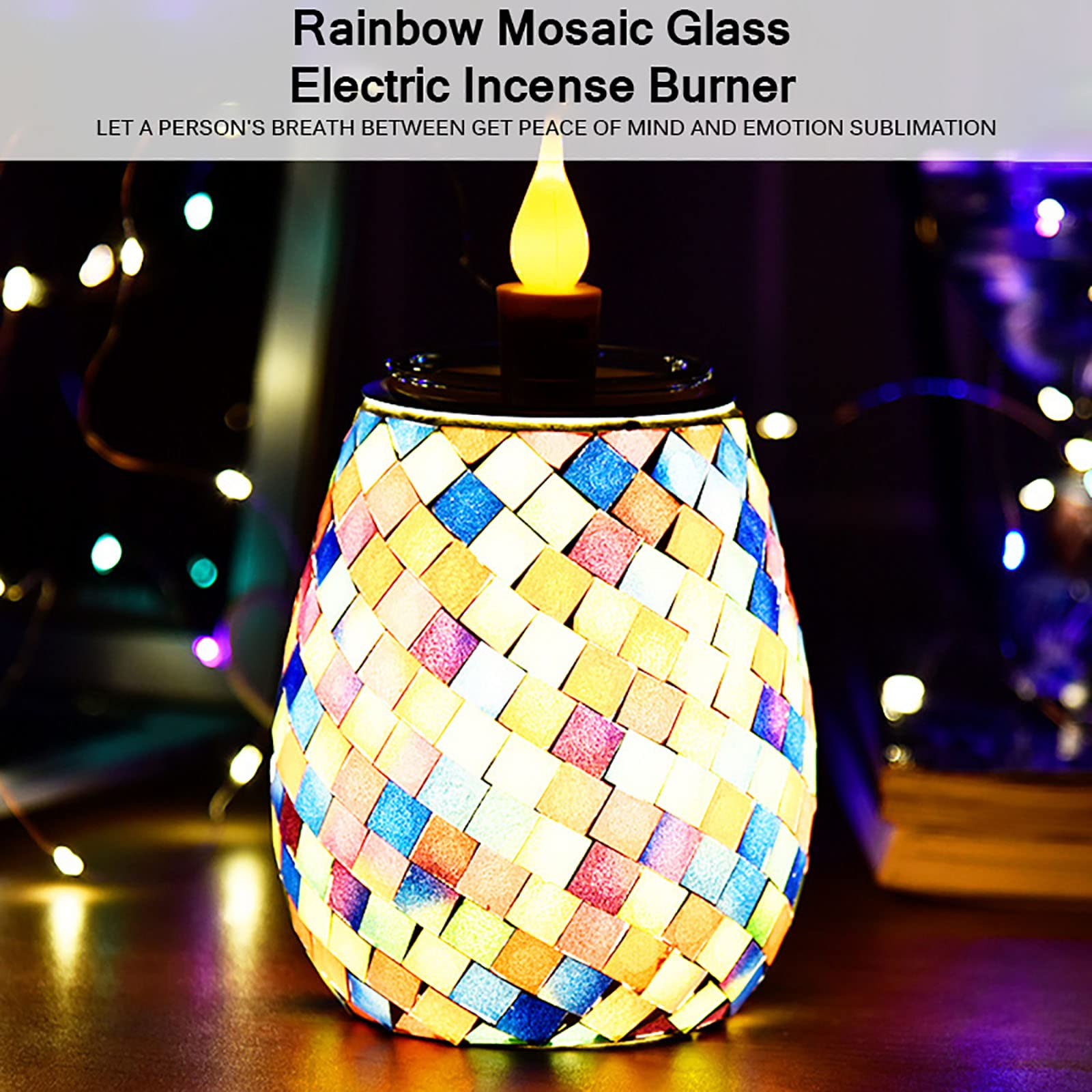 Lake Blue Triangle Mosaic Electric Candle Warmer - Aromatherapy Wax Melter with Night Light, Home Decor Gift for Bedroom, Bathroom & Living Room