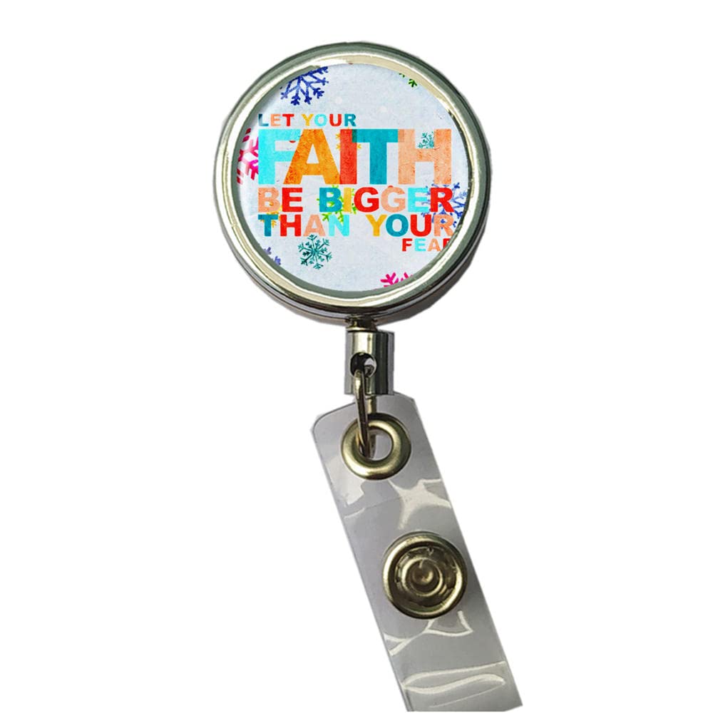 BlackKey Retractable ID Badge Holder with Lanyard & Belt Clip - Inspirational 'Let Your Faith Be Bigger Than Your Fear' Design - Perfect for Office, School, Events & Security Personnel