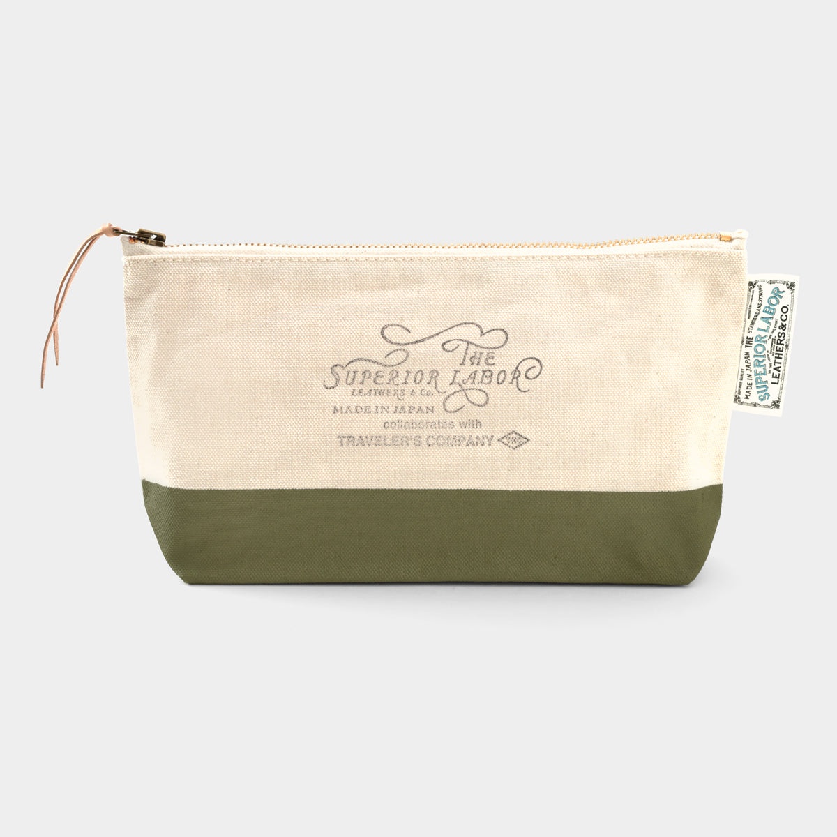 TRAVELER'S COMPANY x The Superior Labor Engineer Pouch - Medium Size Olive for Travel & Work Organization | Perfect for Tech Accessories, Stationery & EDC Essentials