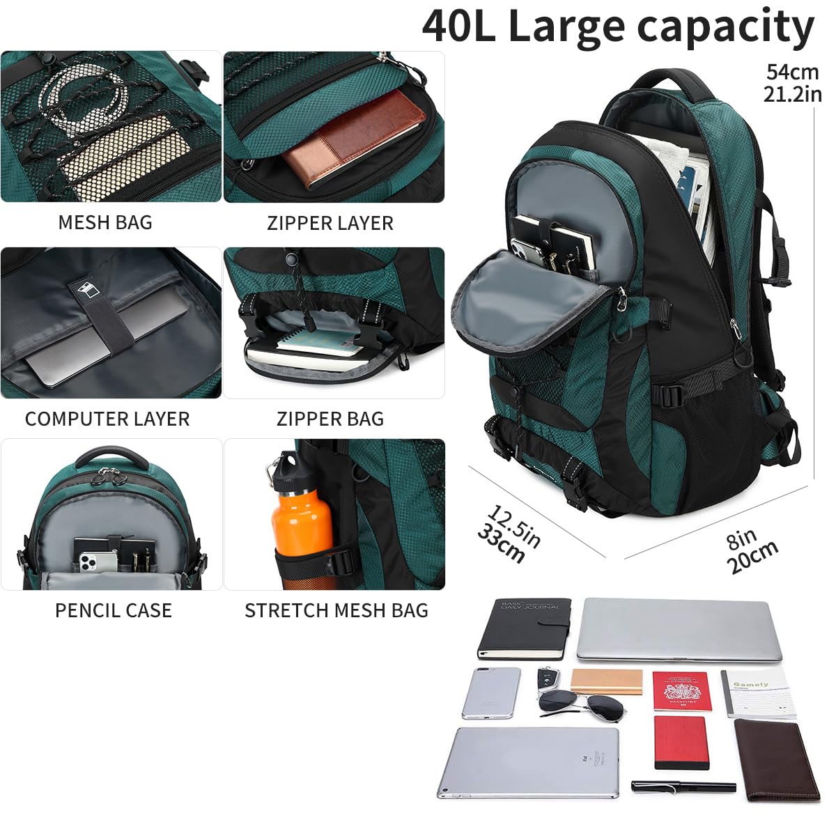 40L Waterproof Hiking Backpack - Lightweight Camping & Travel Daypack for Men & Women - Outdoor Adventures