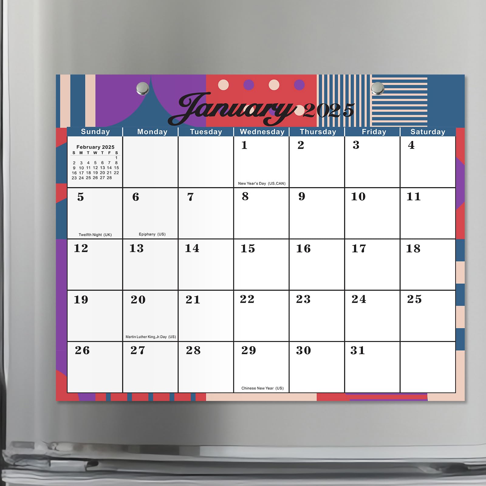 2025 Magnetic Refrigerator Calendar - 12 Month View, Retro Style Family Organizer with Event & Appointment Reminders - Perfect for Kitchen, Office & Home Planning