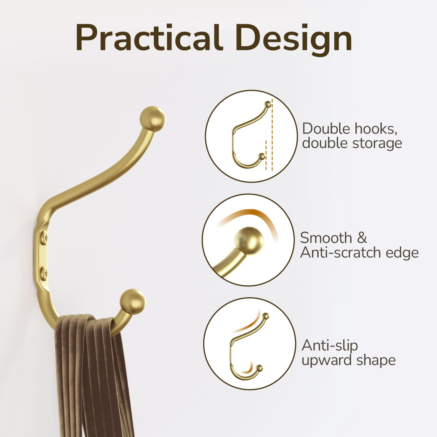 4 Pack Heavy Duty Gold Wall Mount Coat Hooks - Durable Metal Hooks for Hanging Clothes, Towels, Hats, Keys & Coats - Perfect for Mudroom, Entryway, Bathroom & Closet Organization