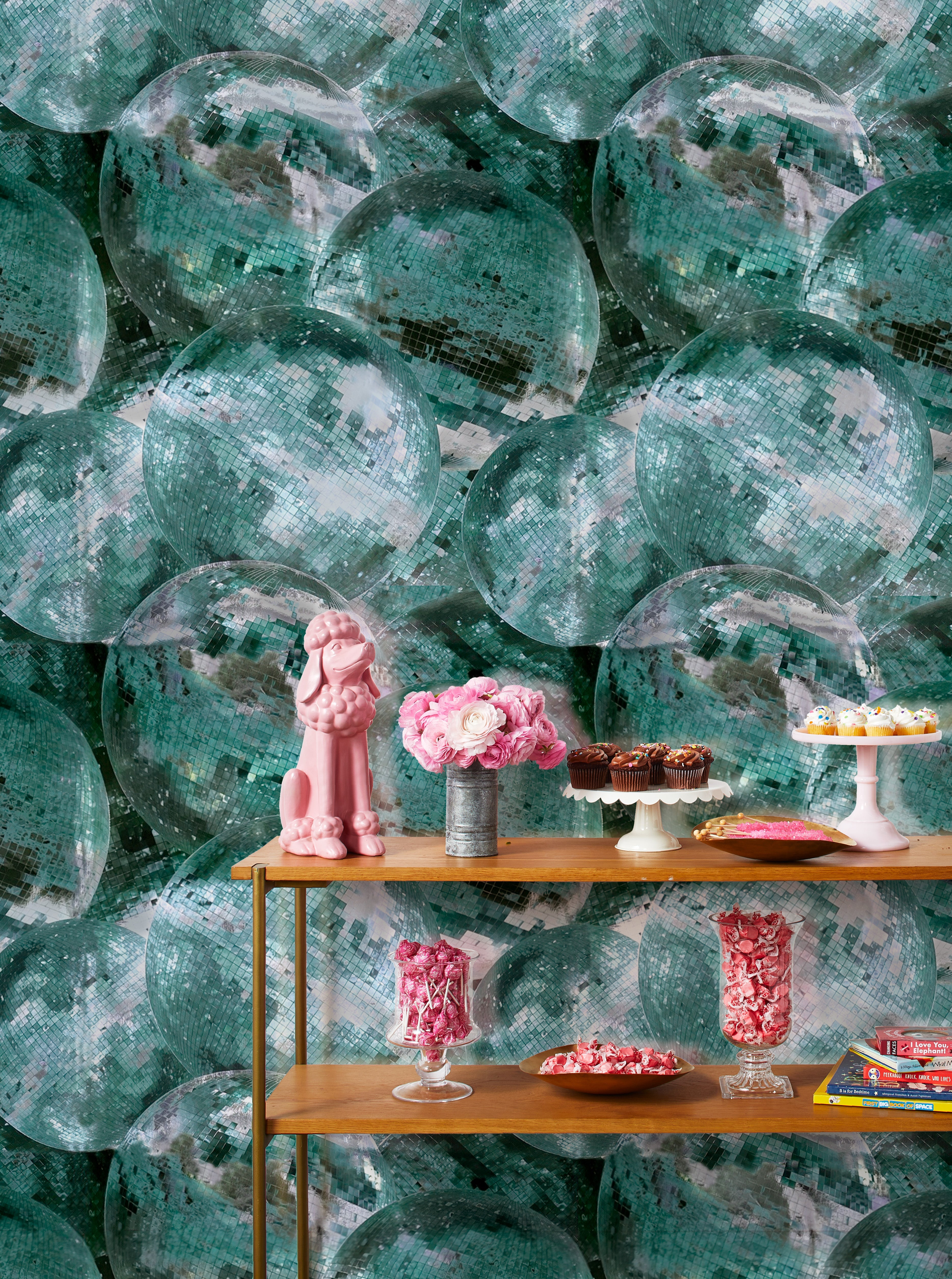Barbie™ Disco Ball Wallpaper - Aqua & Silver Mylar Design for Girls' Room Decor | Perfect for Bedroom, Playroom & Party Backdrop