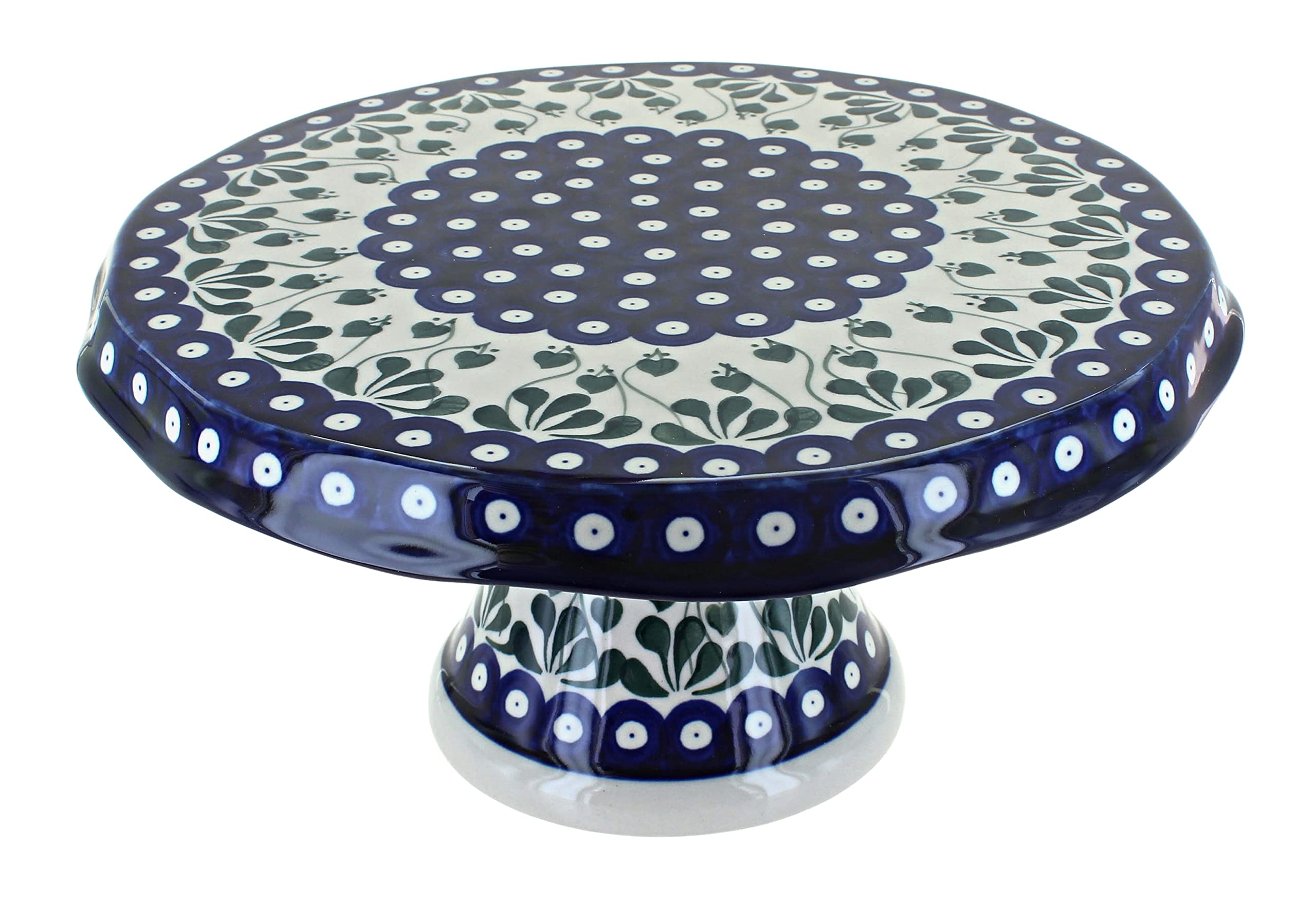 Hand-Painted Blue Rose Polish Pottery Alyce Cake Plate - Elegant Serving Dish for Desserts, Cakes & Special Occasions