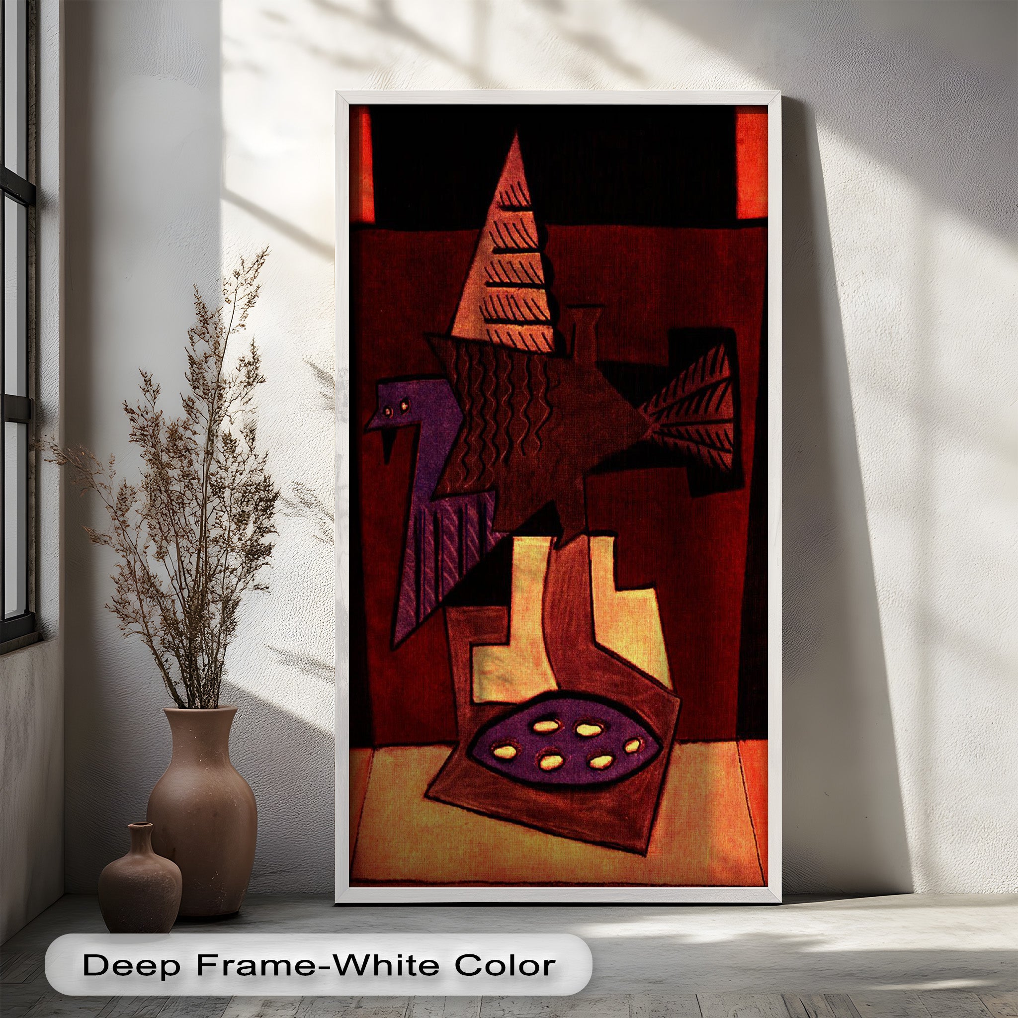 Abstract Bird & Bowl Cubist Oil Painting Wall Art - Modern Home Decor for Living Room, Bedroom & Office